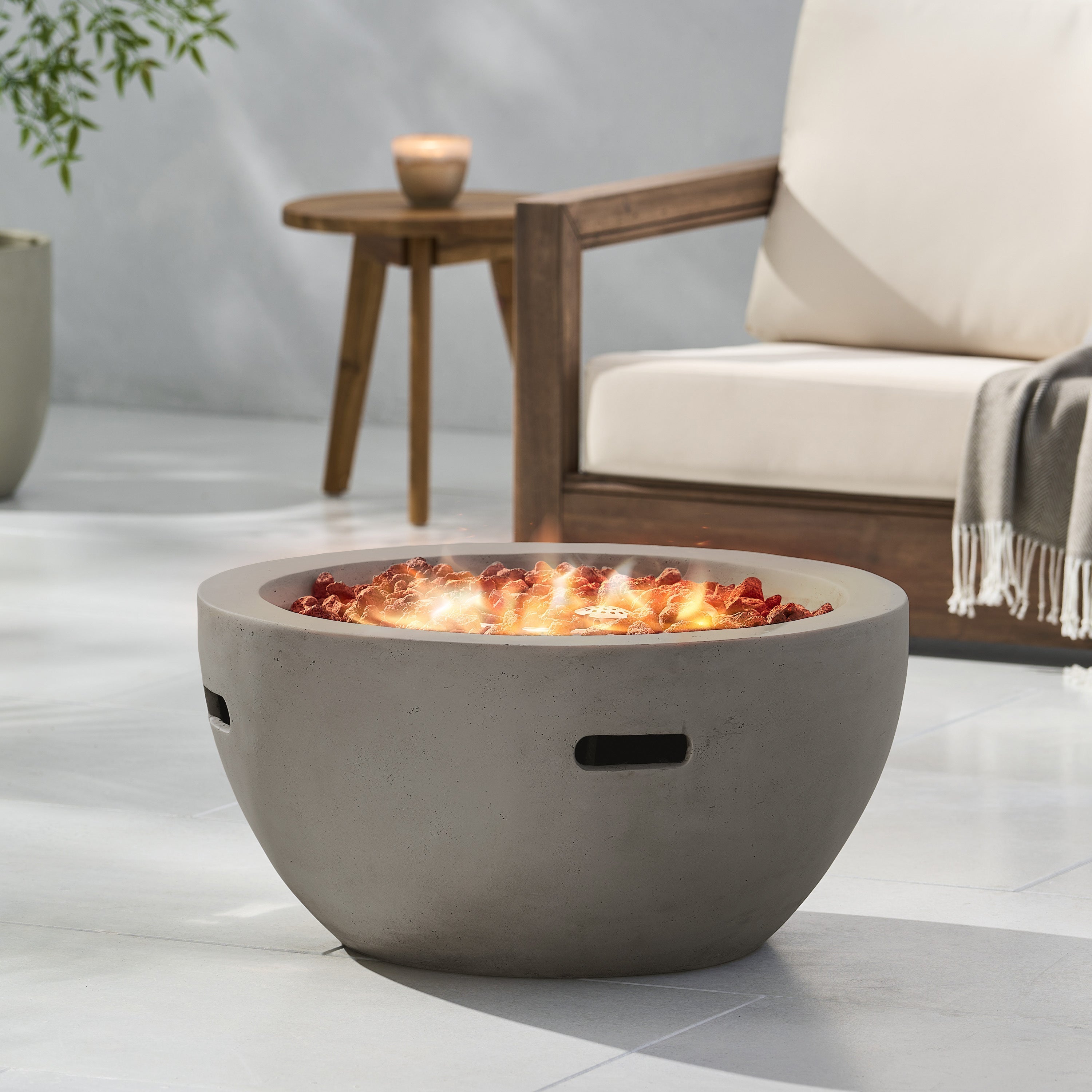 27" Bowl Shaped MGO Propane Fire Pit - Light Grey