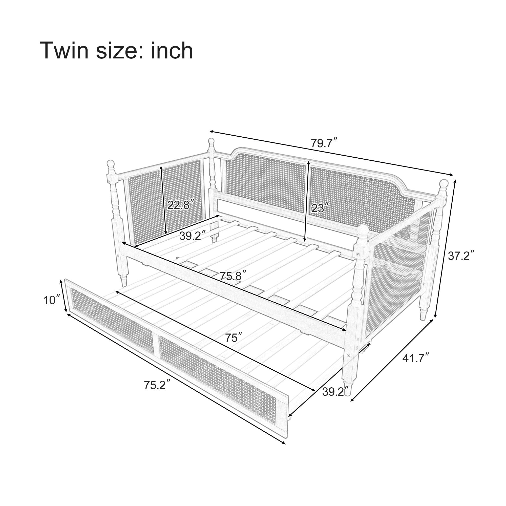 Traditional Style Rattan Daybed, No Box Spring Needed