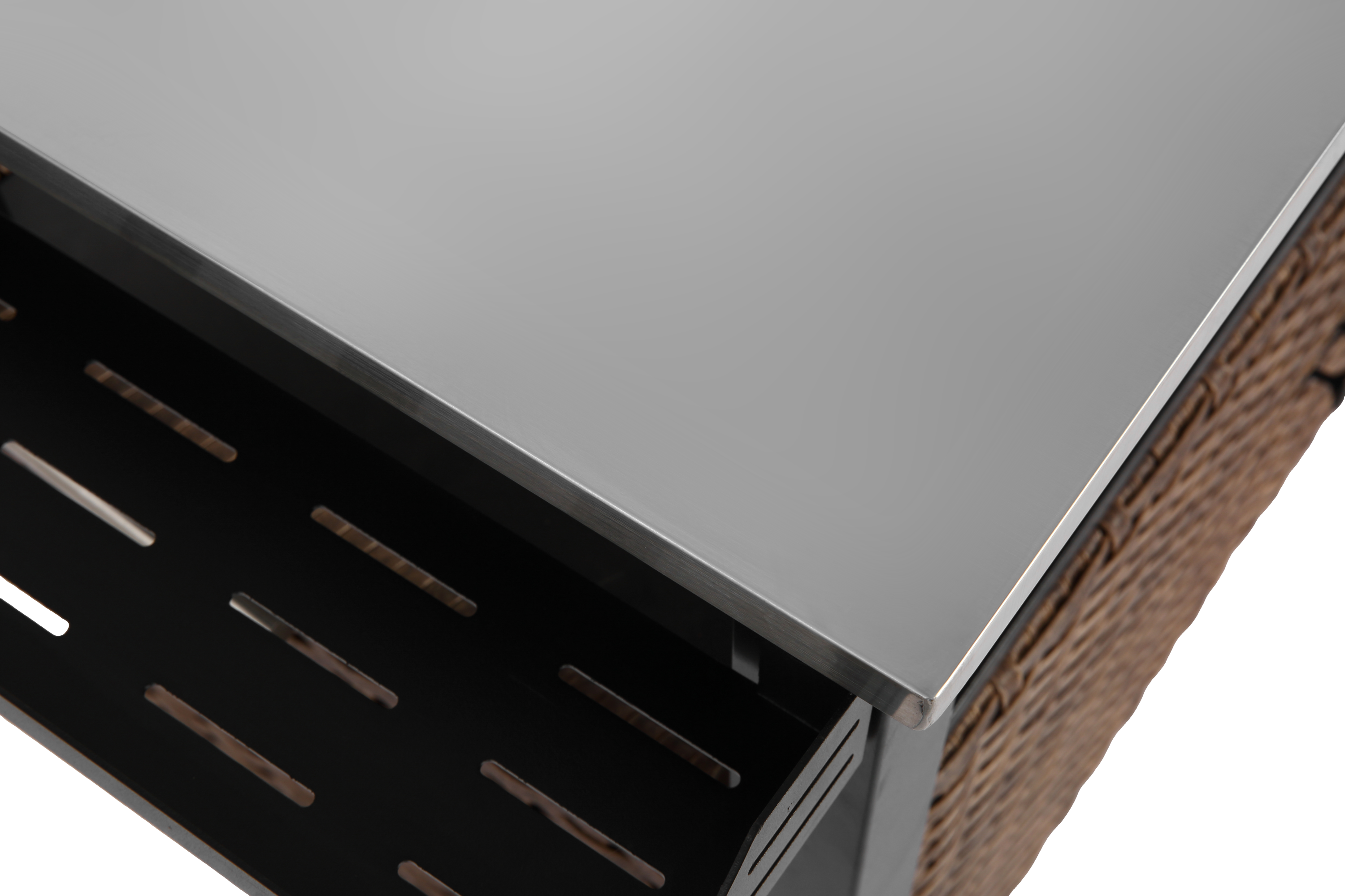 Outdoor Kitchen Wicker Island Rolling Cart & Storage Cabinet Brown