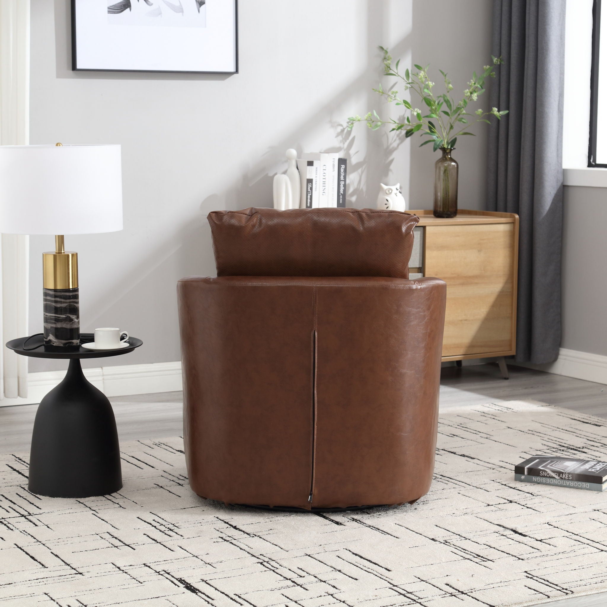 Modern Barrel Comfy Round Accent Sofa Chair, 360 Degree Swivel