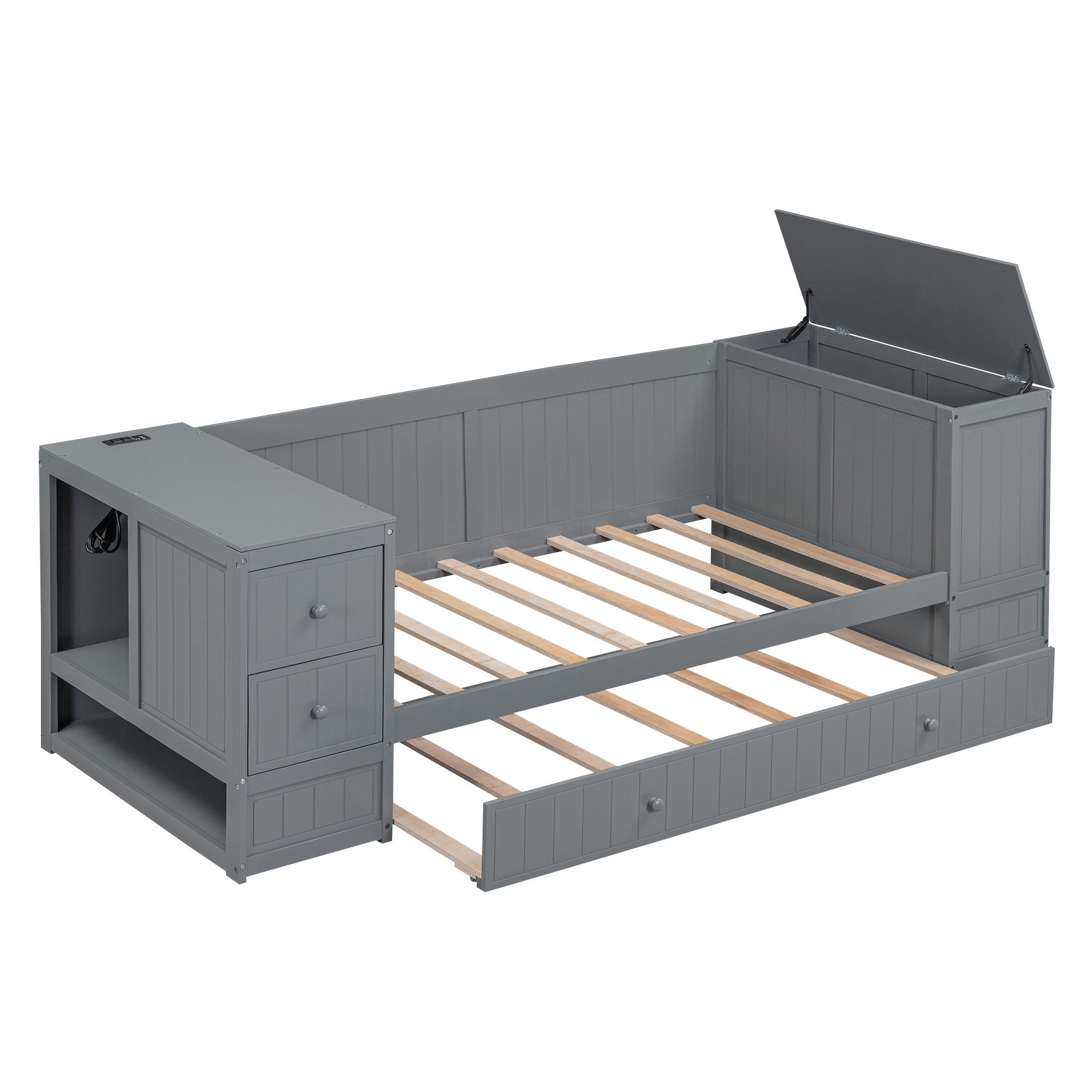 Daybed With Storage Arms, Trundle And Charging Station
