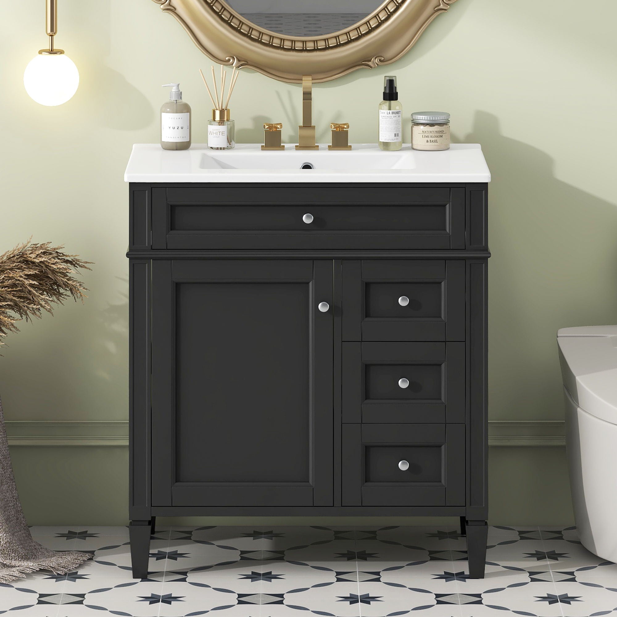 Bathroom Vanity With Top Sink, 2 Drawers & Tip Out Drawer