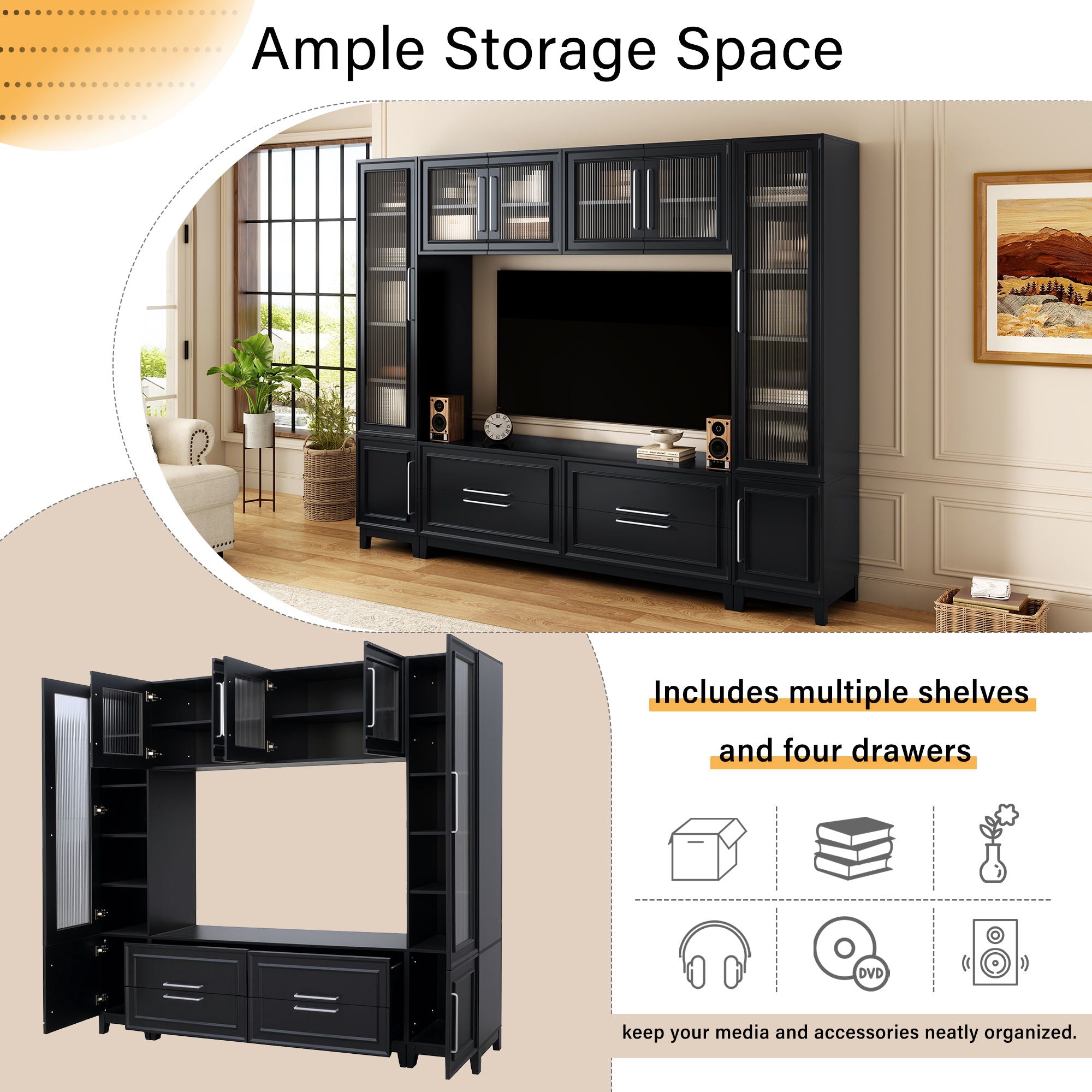 Wall Unit Modern Entertainment Center With Glass Doors