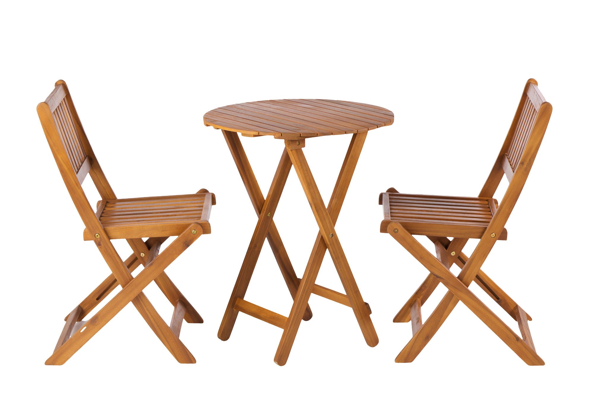 3 Piece Acacia Bistro Set, Folding Patio Furniture With 1 Coffee Table And 2 Foldable Chairs