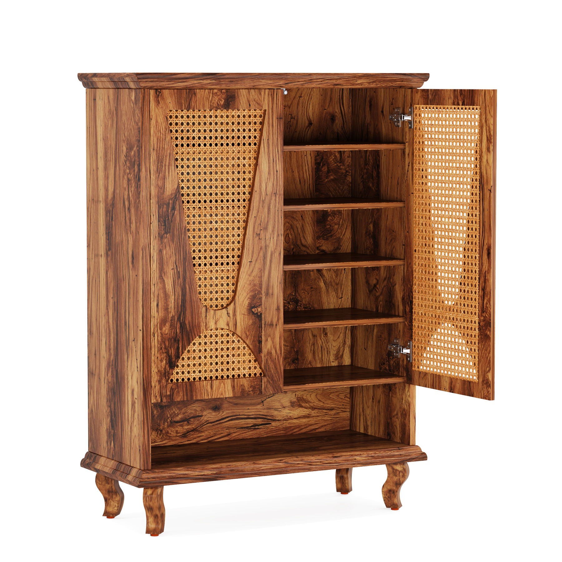 Shoe Cabinet With 5 Tier Freestanding Organizer, Ventilated Doors - Natural Wood