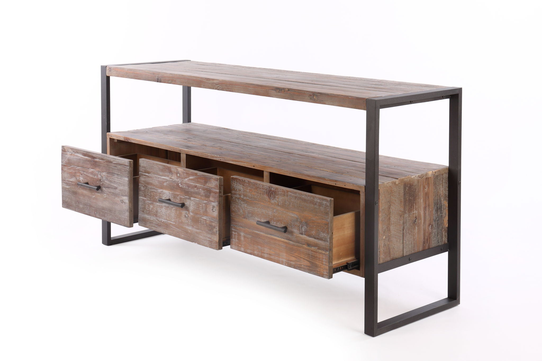 Reclaimed Wood Media TV Console Table With 3 Drarwer, Open Shelf - Antique Gray - Best Buy Furniture