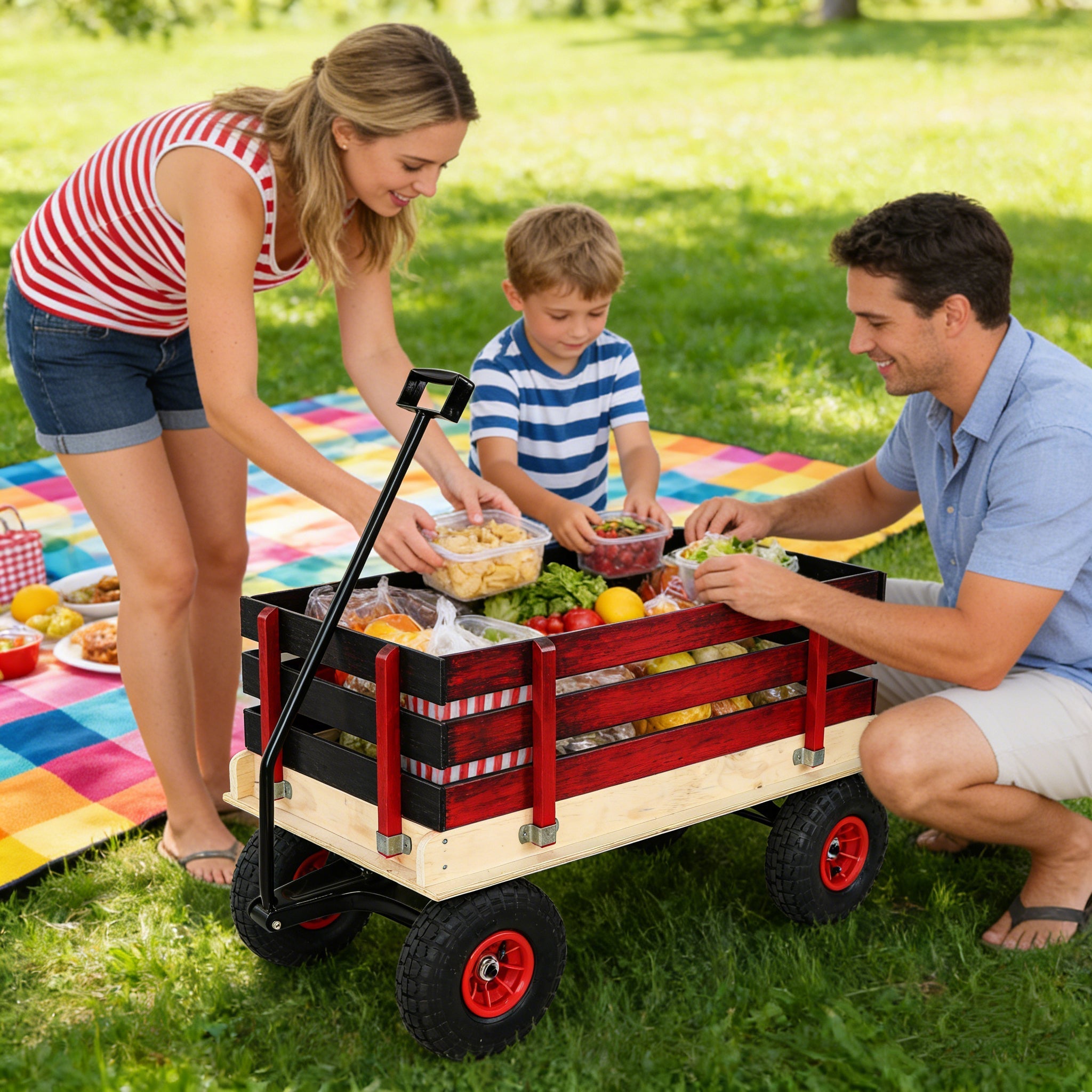 Children's and Garden Wooden Carriage with All-Terrain Inflatable Wheels