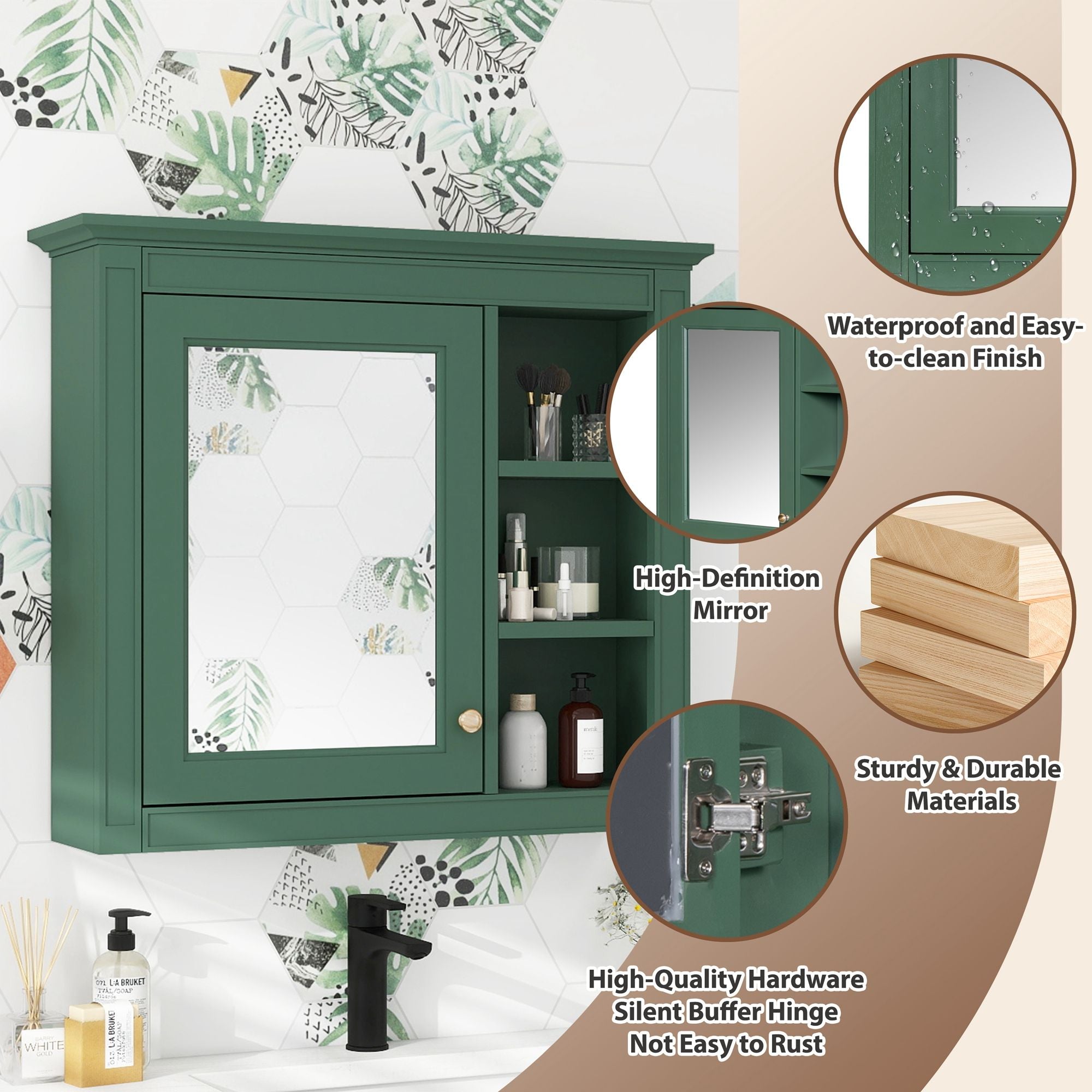 Wall Mounted Medicine Cabinet With Mirror And 3 Open Shelves