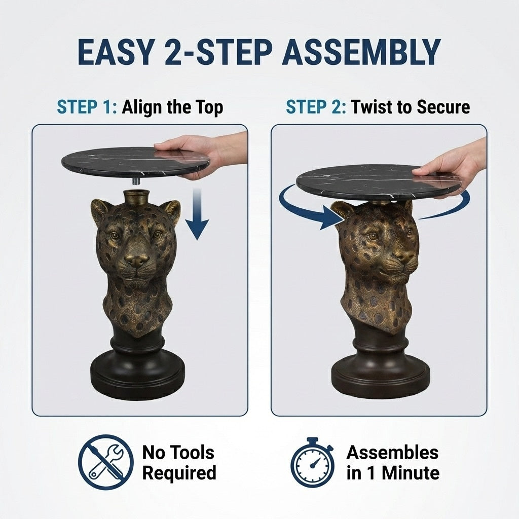 Leopard Head Accent Table Animal Statue End Table