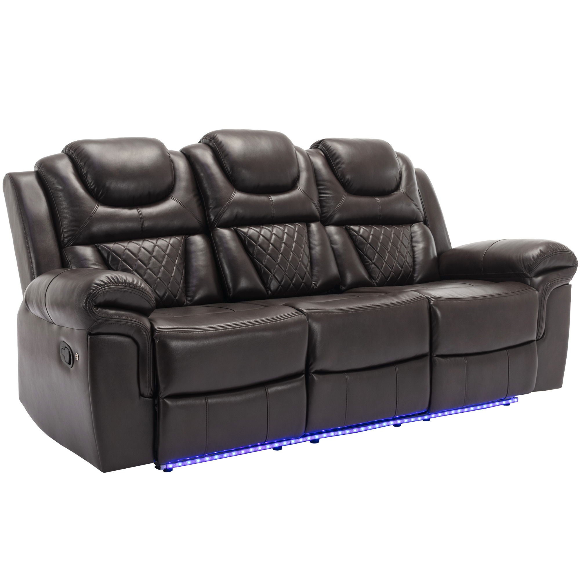 3 Pieces Recliner Sofa Sets Home Theater Seating Manual Recliner Chair With Center Console And LED Light Strip For Living Room - Best Buy Furniture