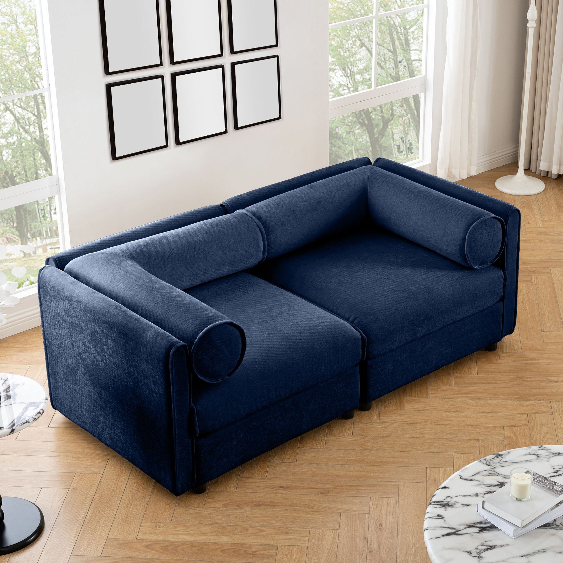 Stylish Chenille Sofa With Storage Seat And Cylindrical Backrest - Best Buy Furniture