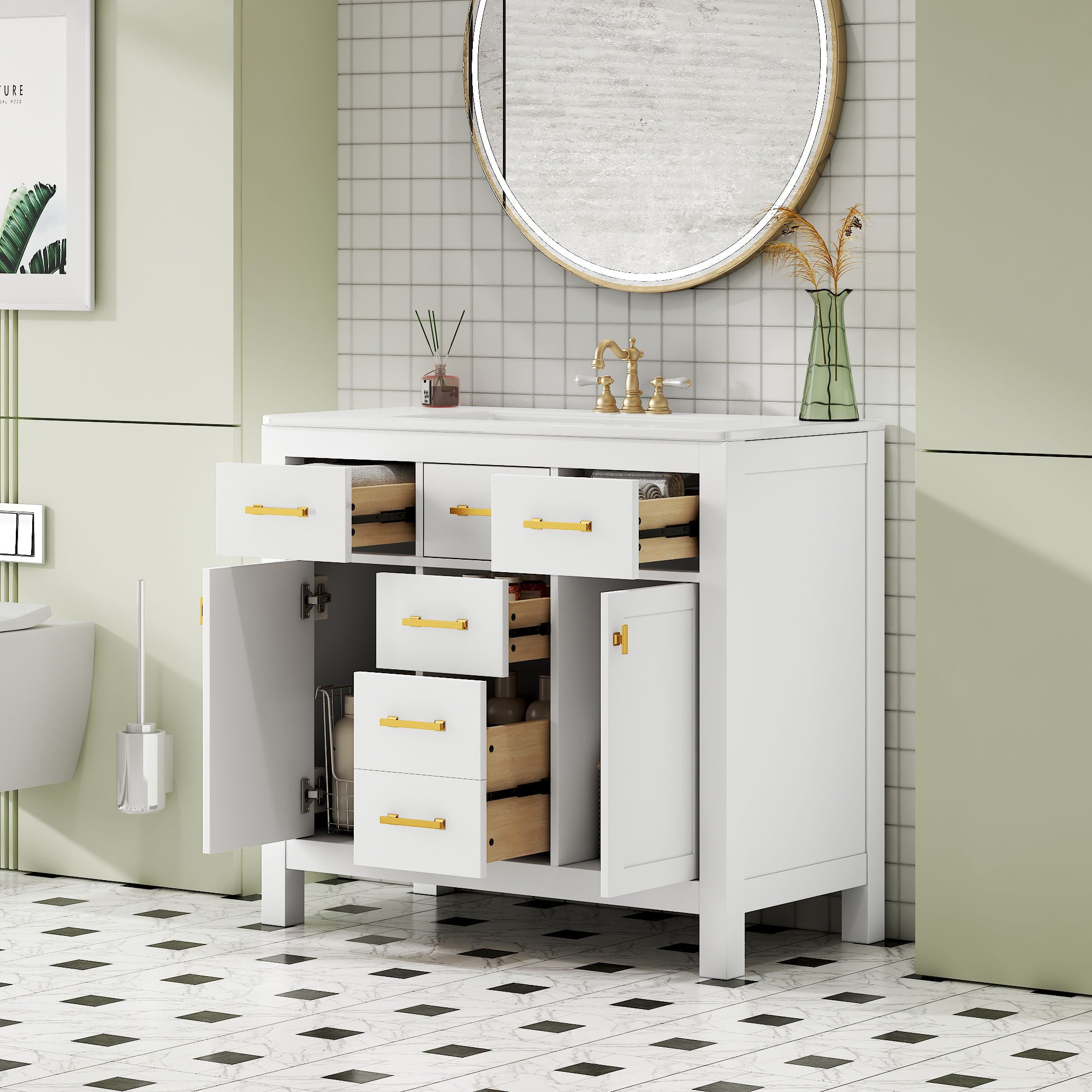 Bathroom Vanity With Sink Combo Set, Modern Bathroom Cabinet With 4 Drawers
