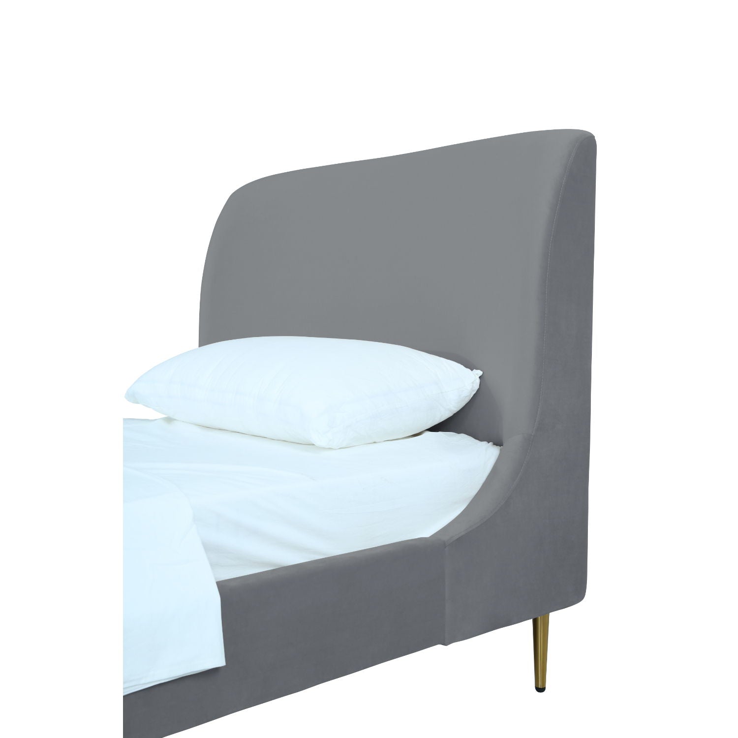 Mid-Century Modern Upholstered Bed With Curved Headboard