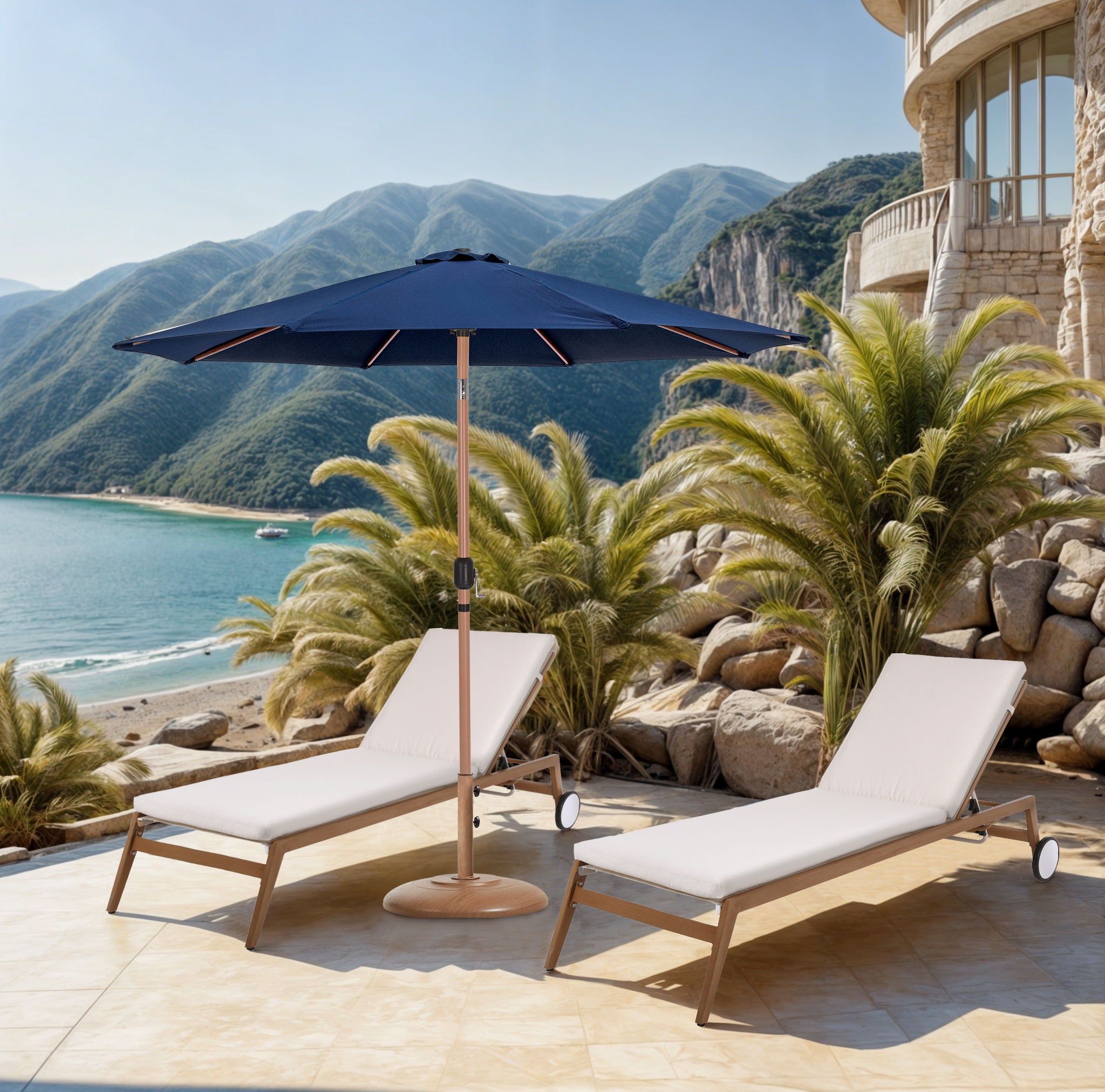 Fiji - Aluminum Patio Umbrella With Round Teak Base