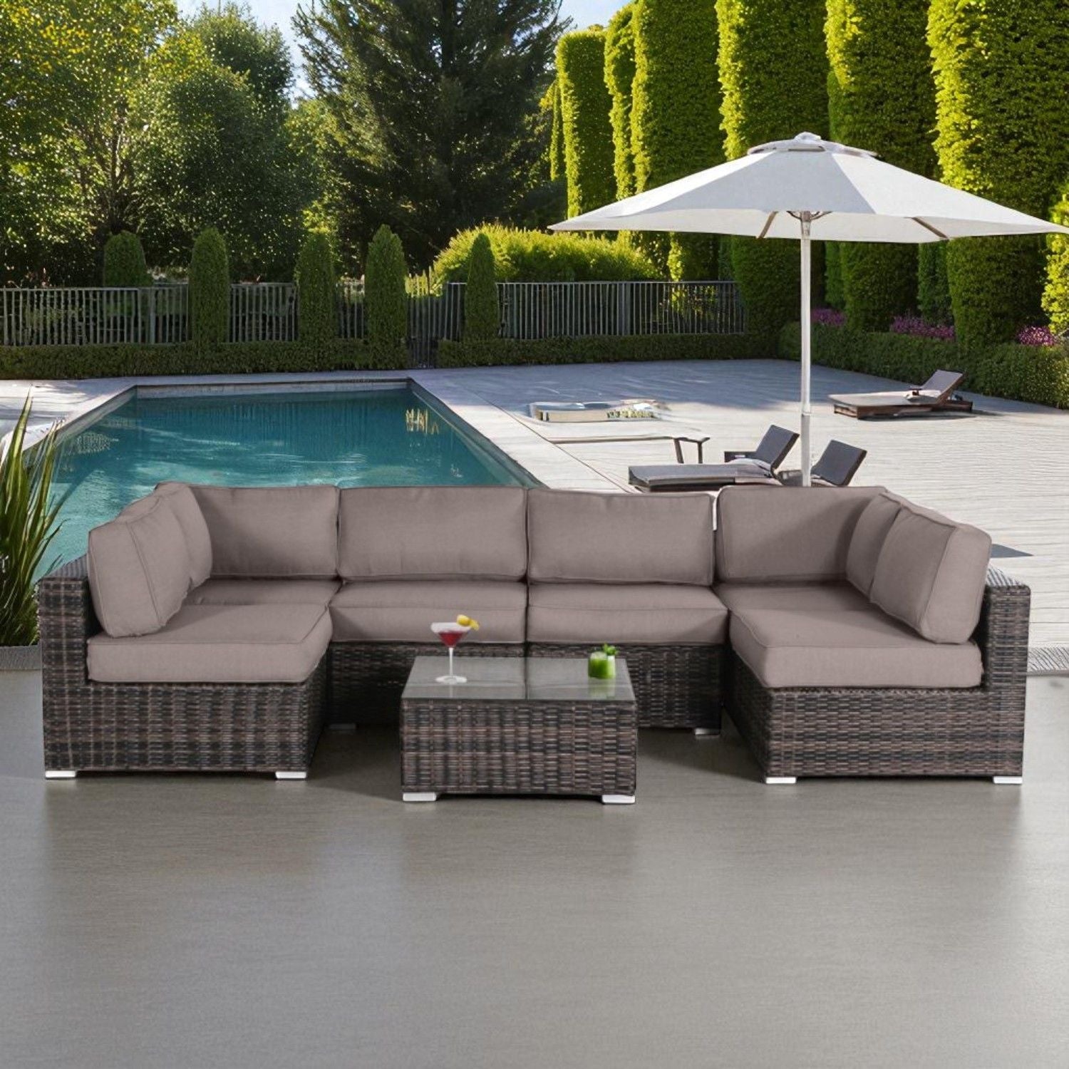 Seating Set With Cushions Handcrafted Wicker Design