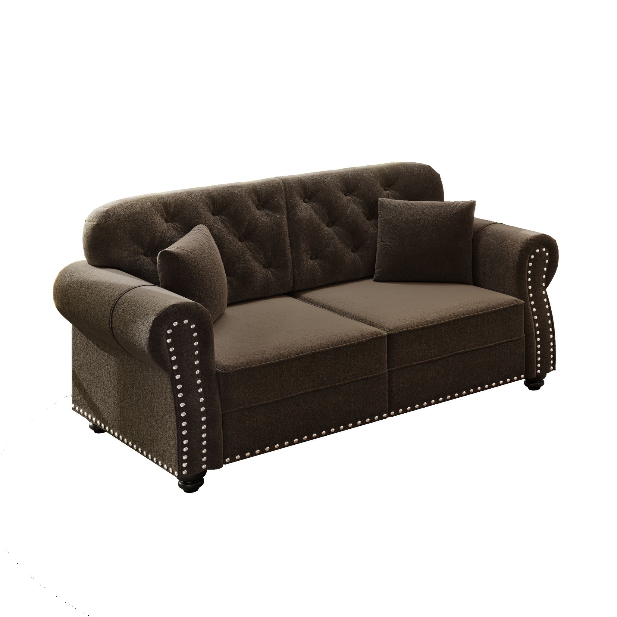Upholstered Chesterfield Sofa With Nailhead Trim And Rolled Armrests