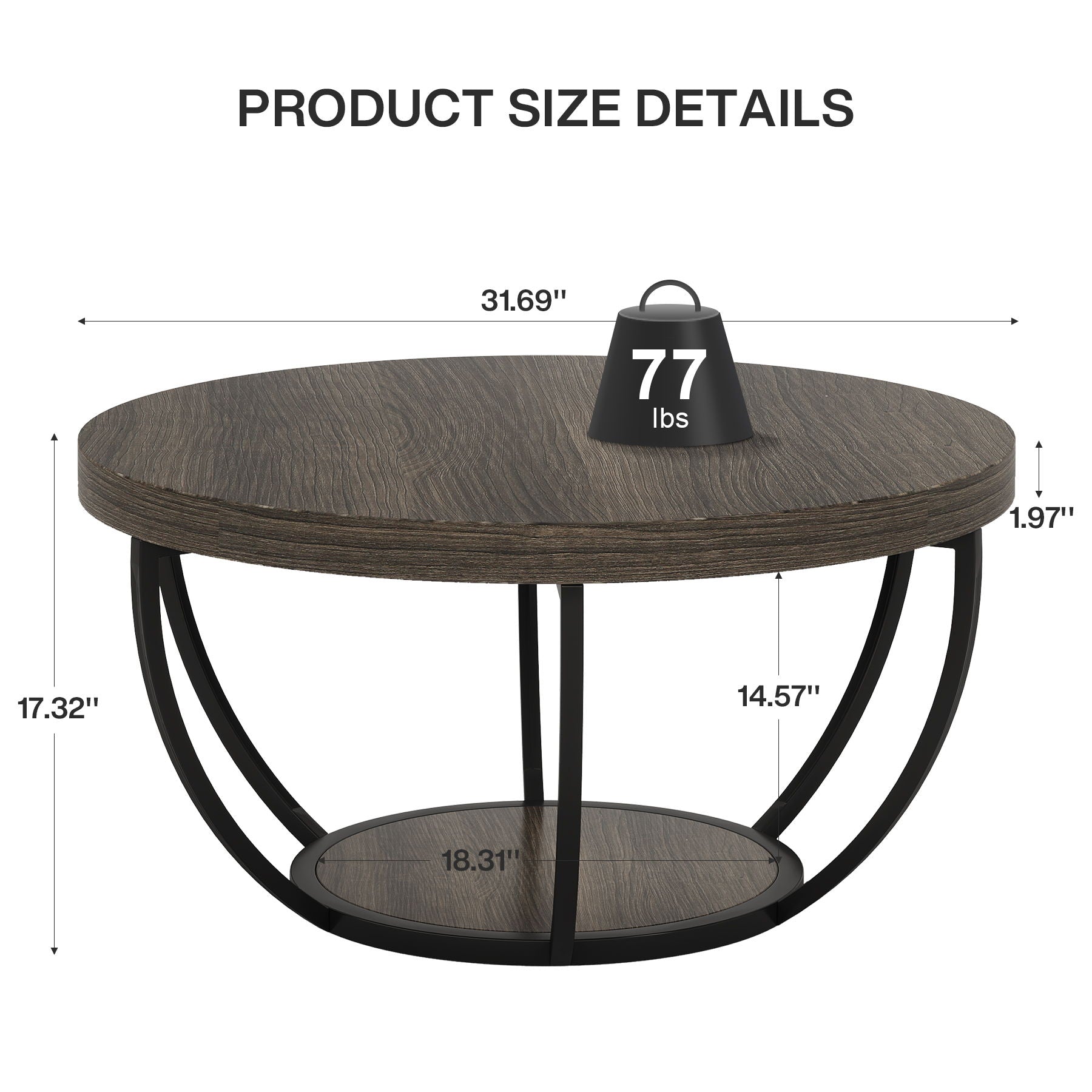 2 Tier Circle Coffee Table With Storage Shelves