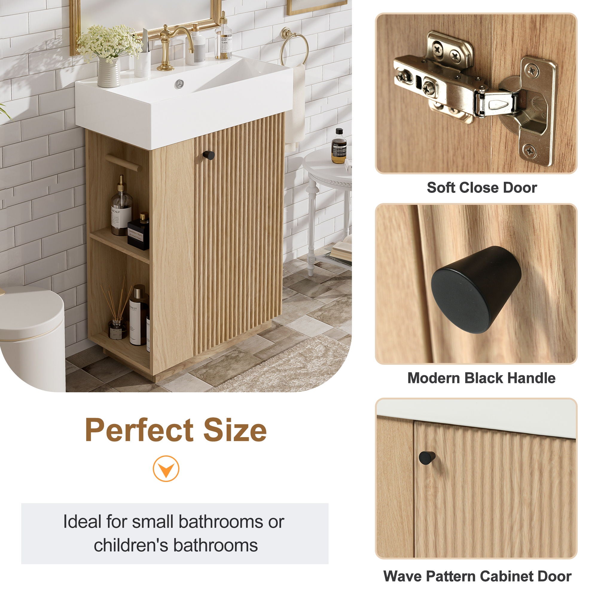 Bathroom Vanity With Sink, 21.6" Freestanding Wood Grain Cabinet With Storage Ideal For Small Bathrooms - Wood