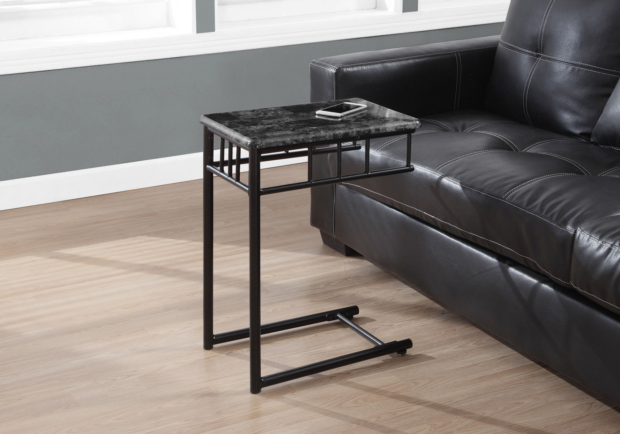 C-Shaped Accent Table Marble Look For Living Room