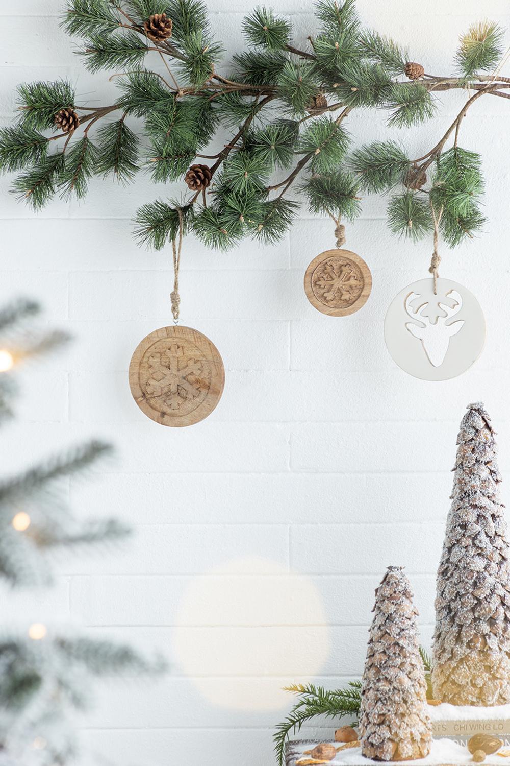 Wooden Hanging Circle With Snowflake Cut Decorative Hanging Christmas Tree Ornaments For Holiday Party Decorations (Set of 12) - Multi