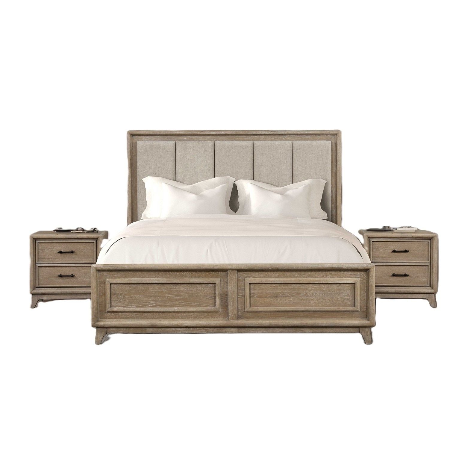3 Piece Bedroom Set With Padded Headboard, 2 Nightstands