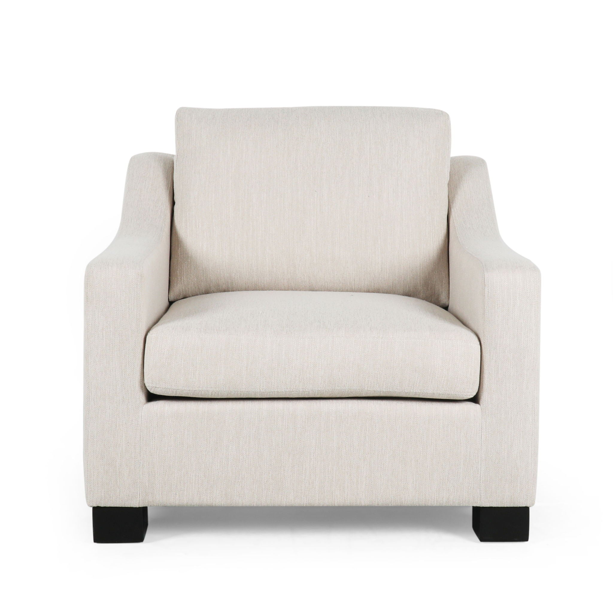 Nightowl Upholstered Club Chair with Sloped Arms and Wood Legs - Beige
