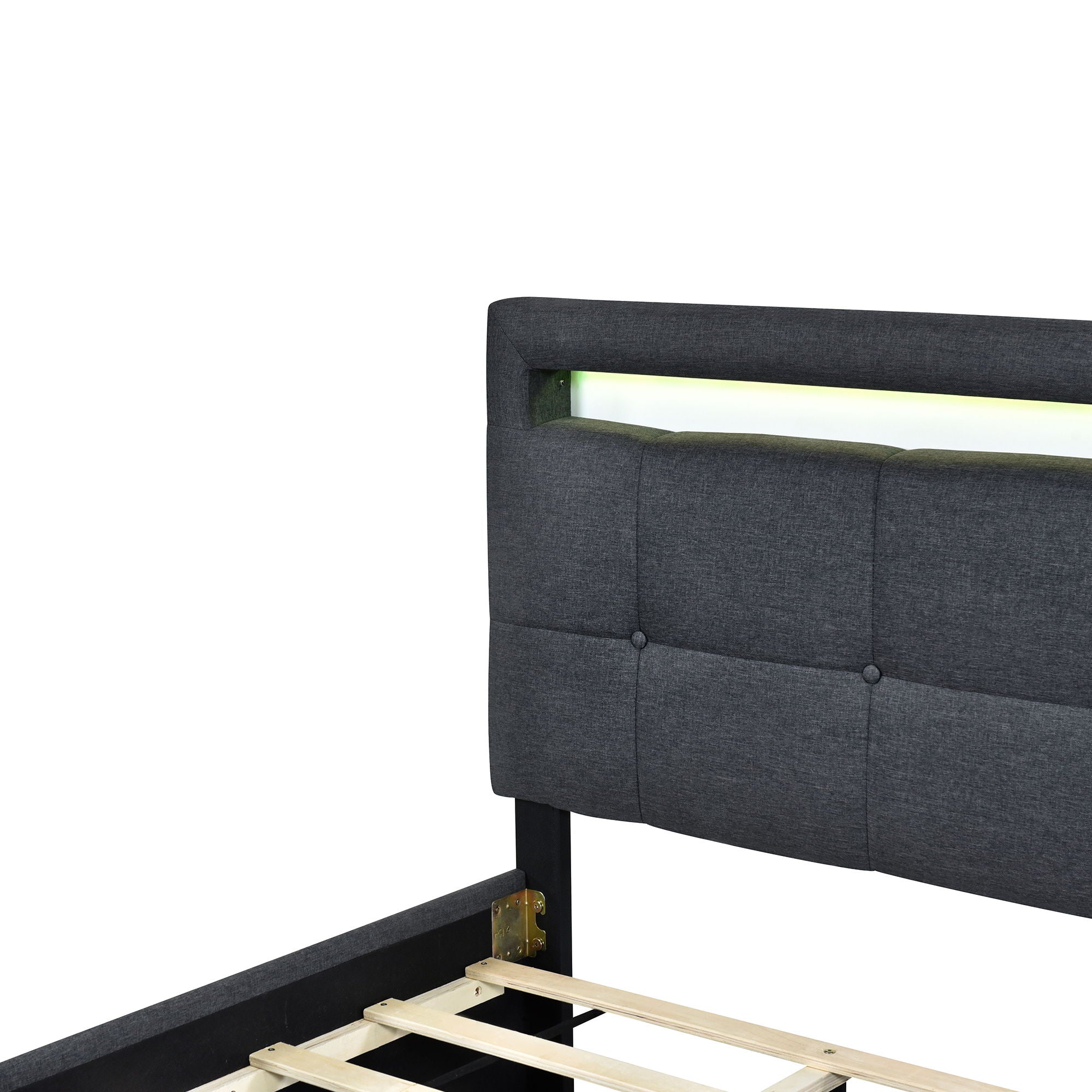 Upholstered Platform Bed With LED Frame, With Trundle And 2 Drawers