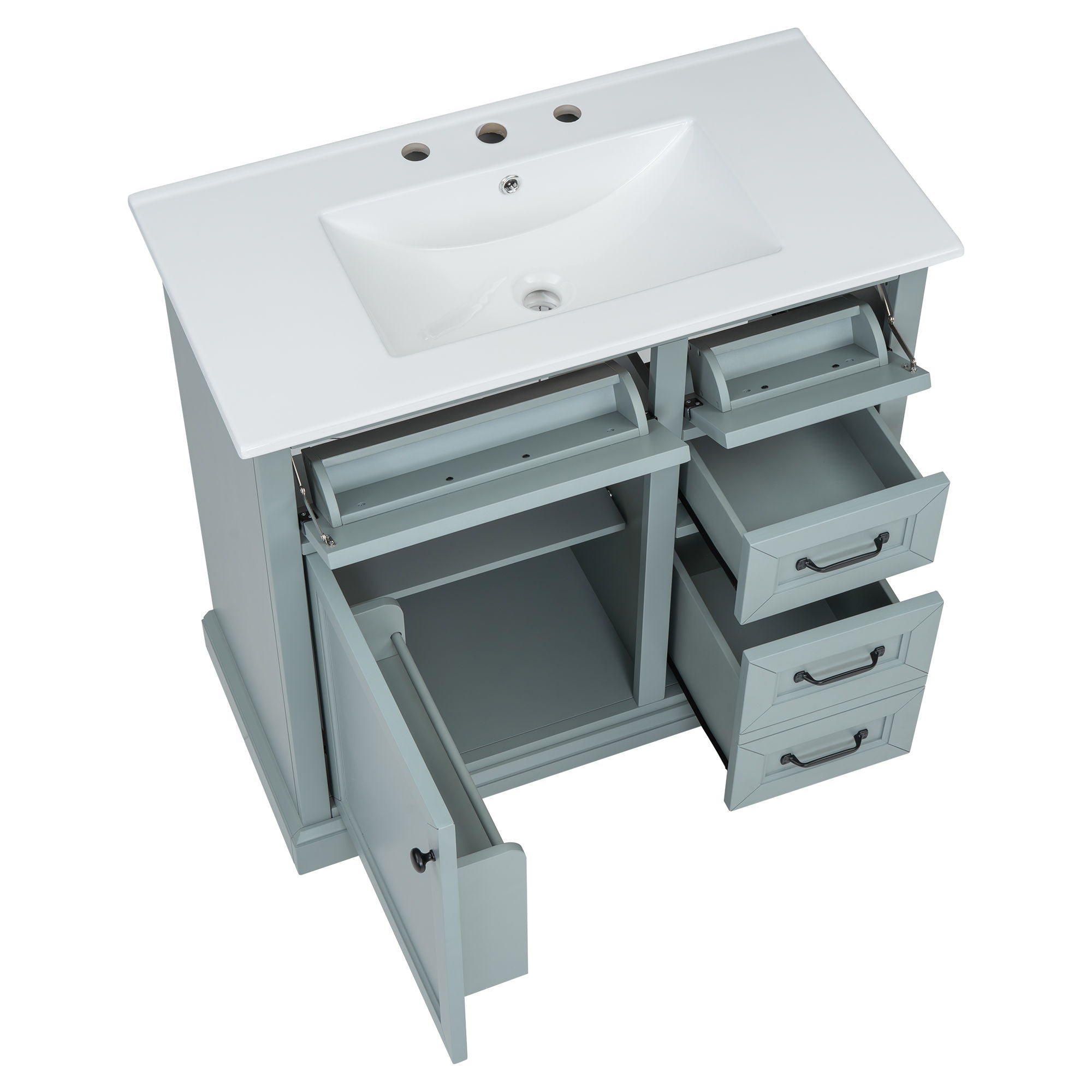 36" Bathroom Vanity With Sink, 2 Tip Out Drawers, Soft Close Hinges