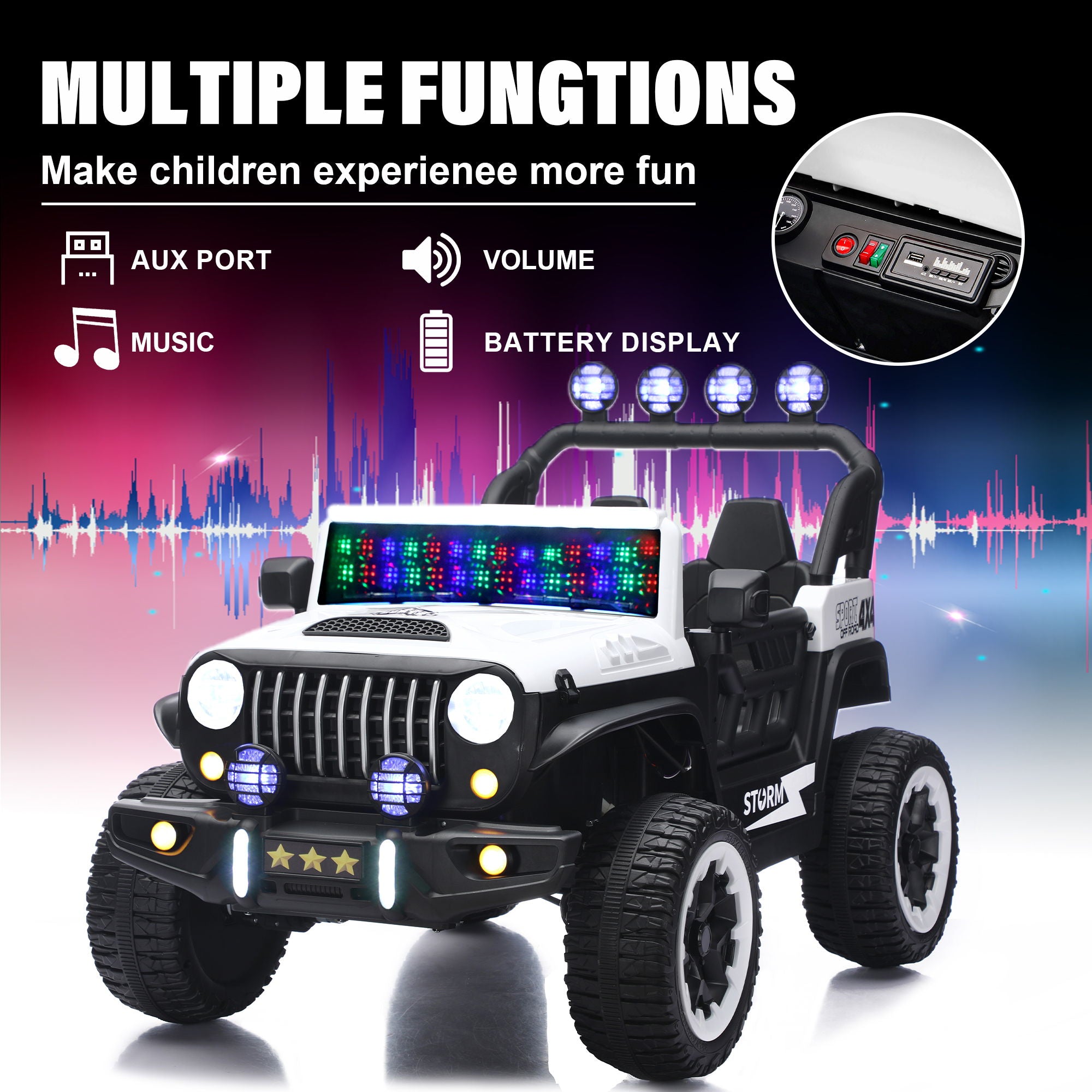 Electric Car With Remote Control, Colorful LED Lights, USB & MP3