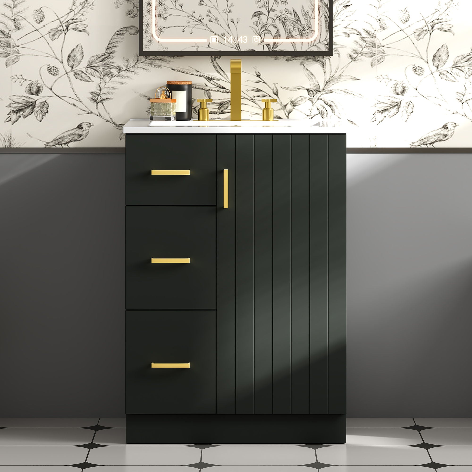 Bathroom Vanity With Sink, Compact Cabinet With 2 Drawers And Soft-Closing Door, Under-Mount Basin - Black