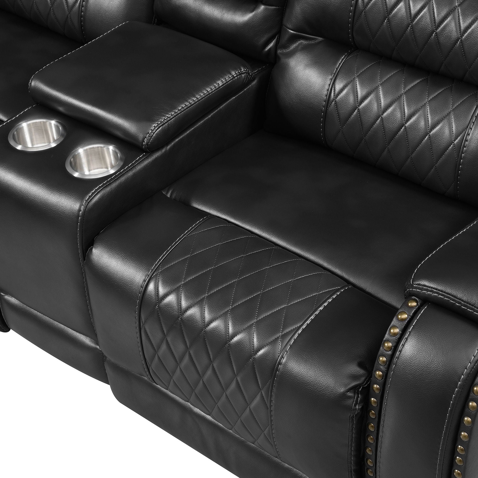 Manual Reclining Sectional Sofa Set, L Shaped Symmetrical Motion Sofa Corner Couch Sets With Storage Boxes, 4 Cup Holders And LED Light Strip For Living Room