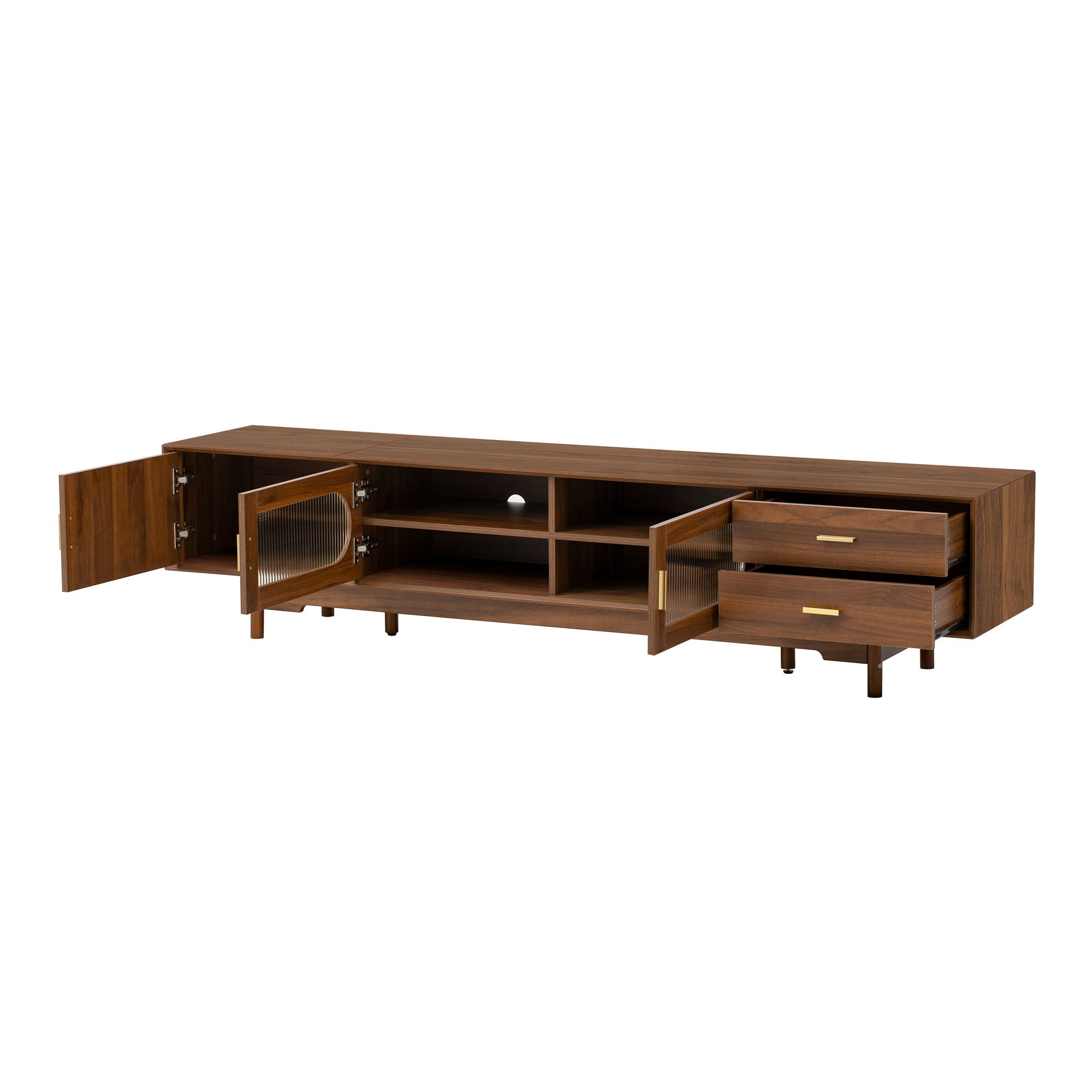 TV Stand With Fluted Doors, 2 Drawers - Walnut