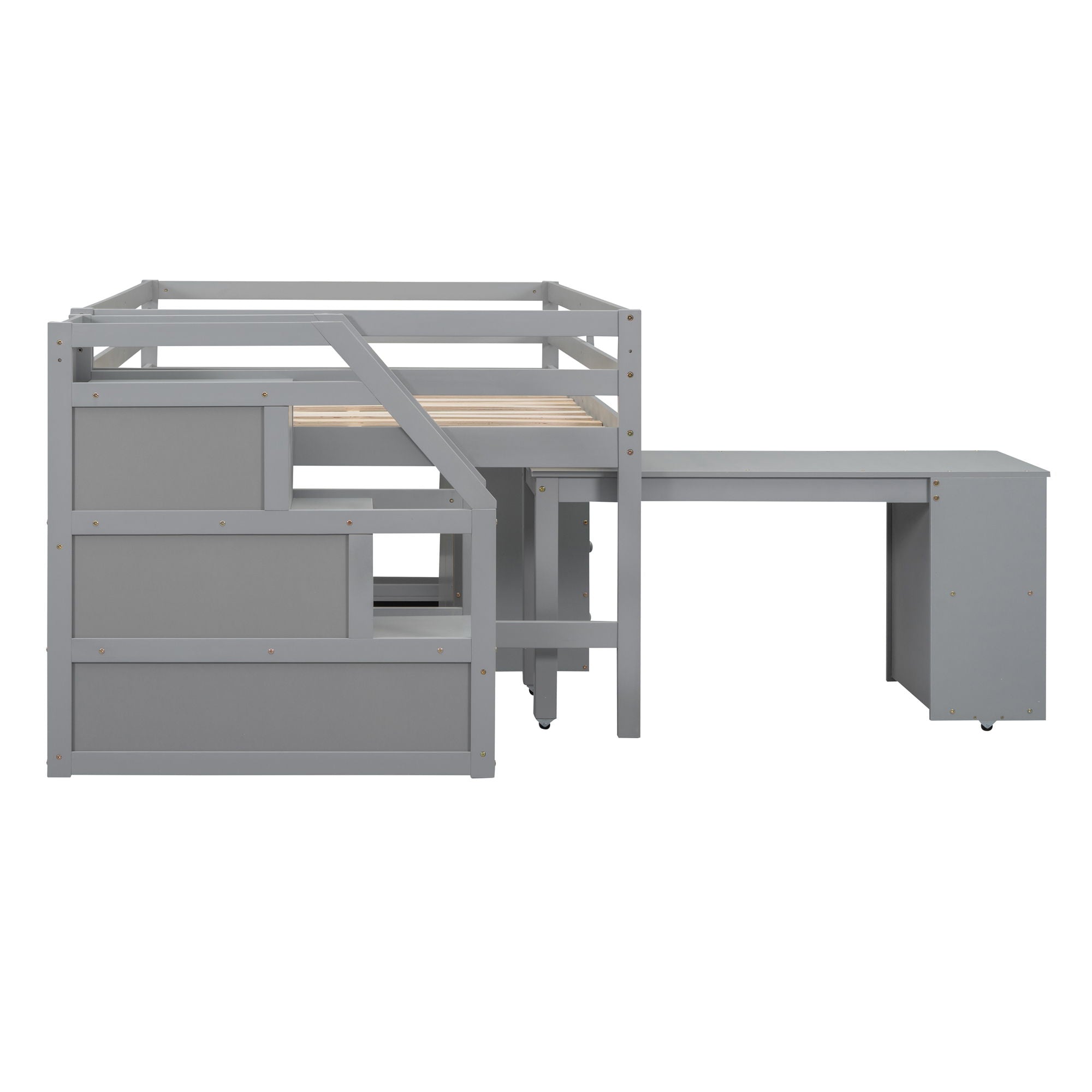 Loft Bed With Retractable Writing Desk And 3 Drawers With Storage Stairs And Shelves