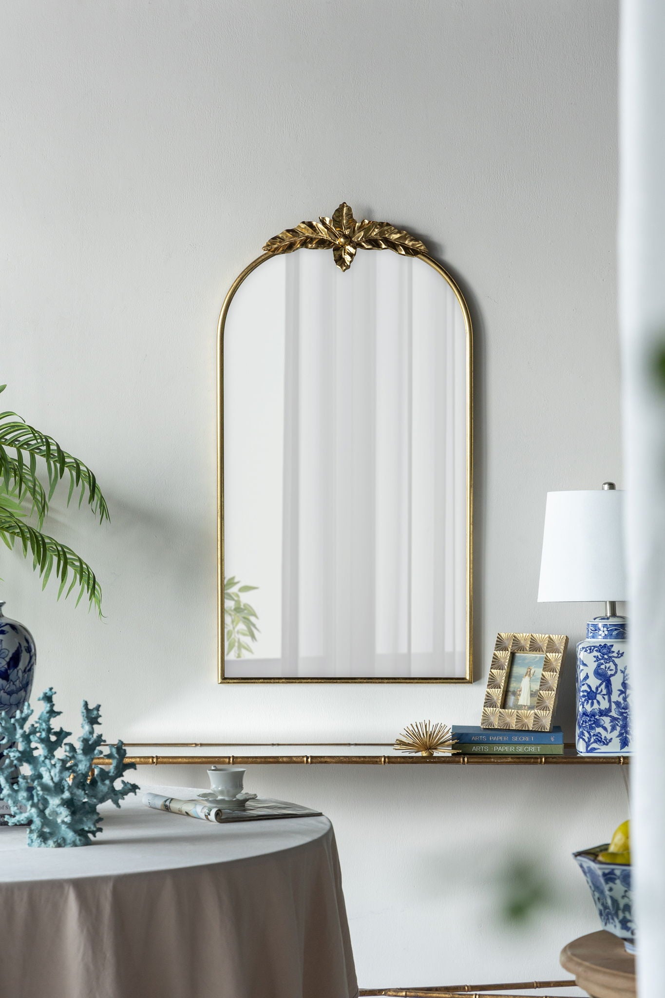 Arched Wall Mirror With Metal Frame, Wall Mirror For Living Room