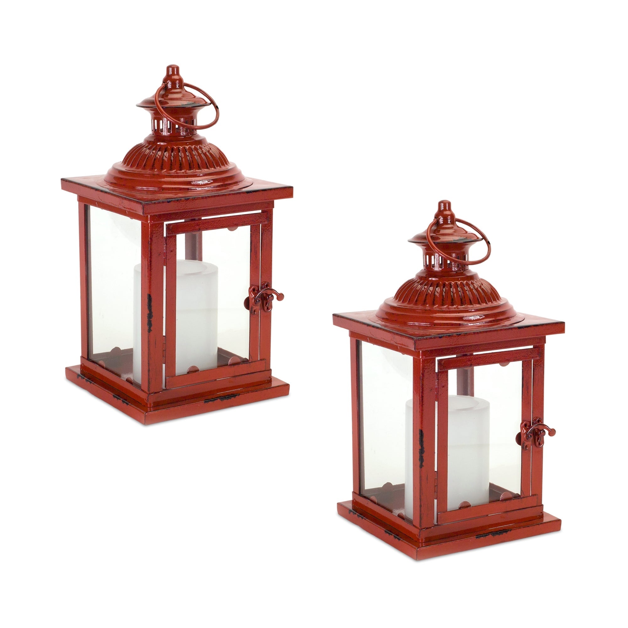 Antique-Style-Red-Metal-Lantern-(Set-of-2)-Outdoor-Lighting