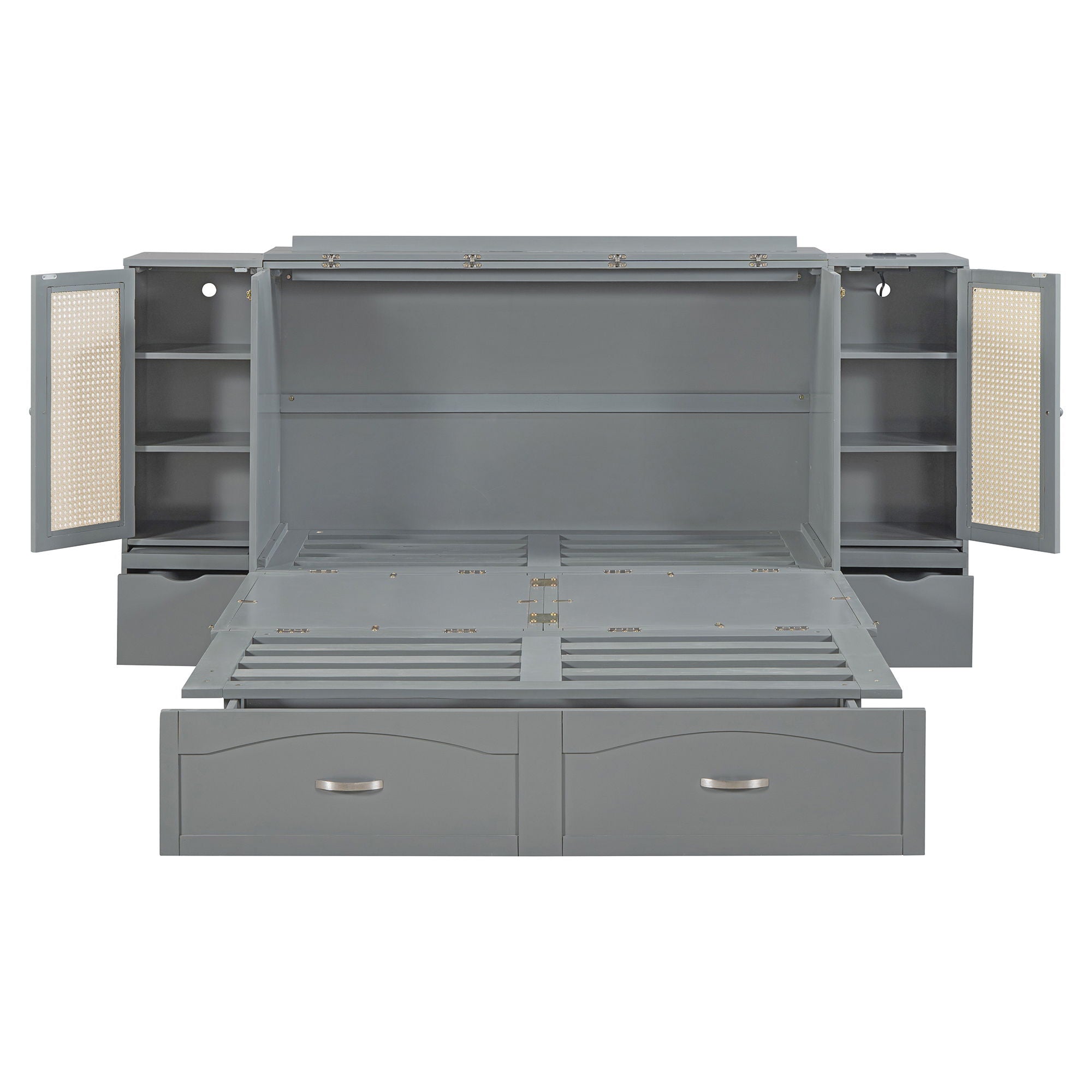 Murphy Wall Bed With Drawer And Rattan Decoration