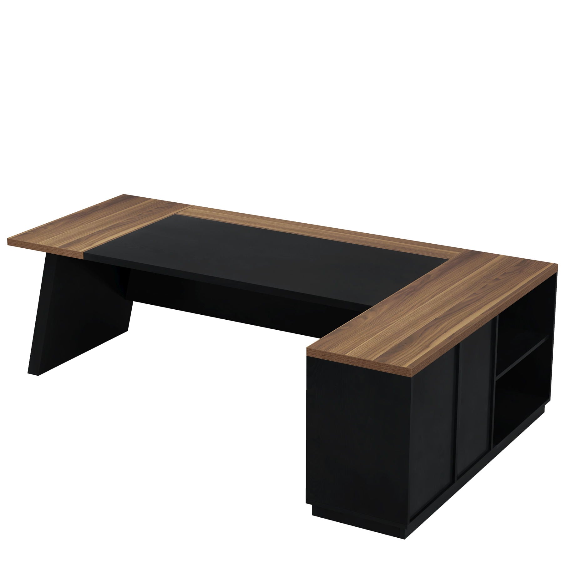 L-Shaped Executive Desk With File Cabinet & Drawers, Large Home Office Computer Workstation