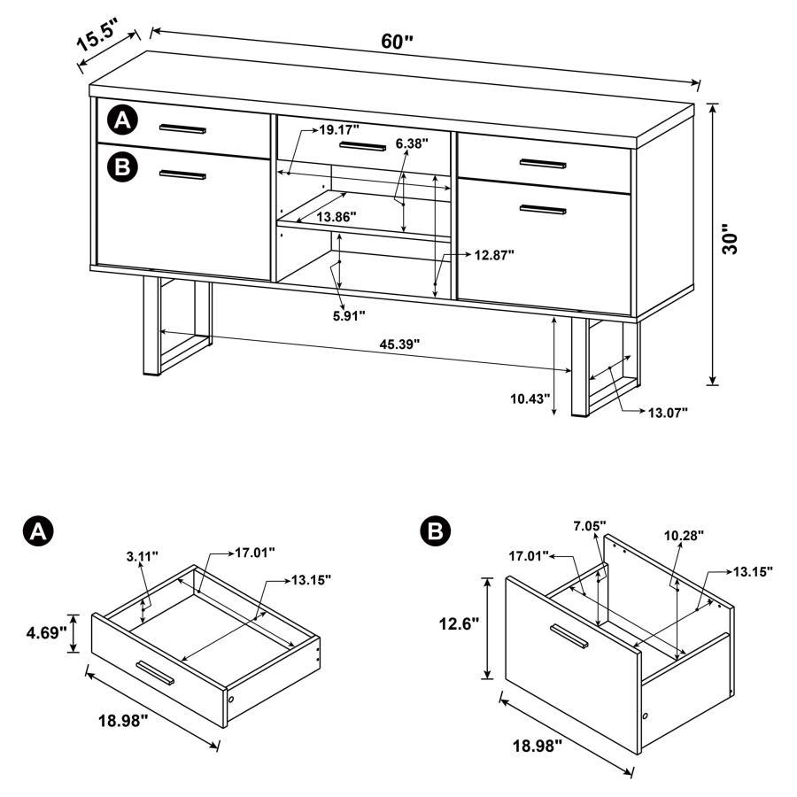 Lawtey - 5-Drawer Home Office Storage Credenza - Cappuccino