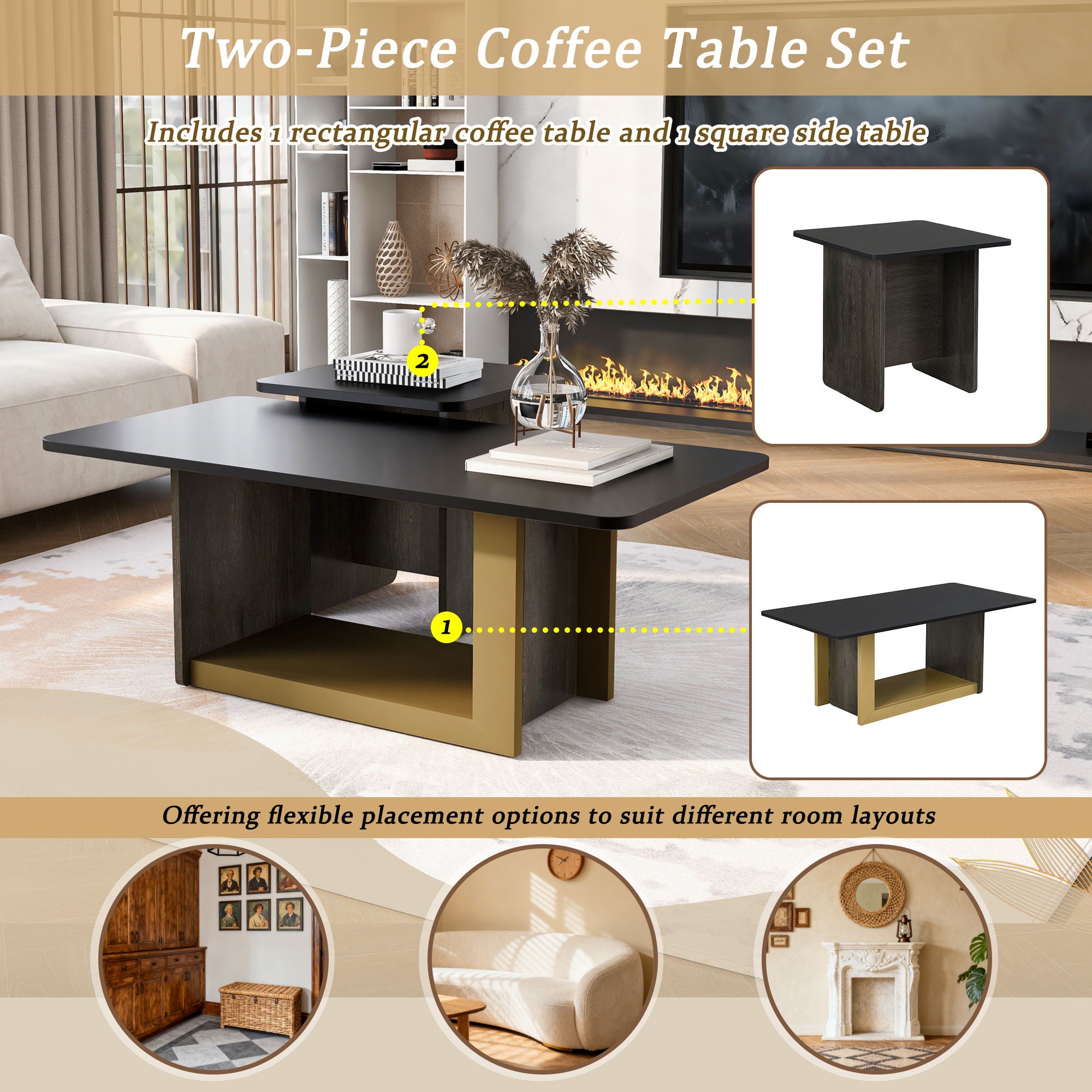 Small Square Coffee Table With End Table (Set of 2)