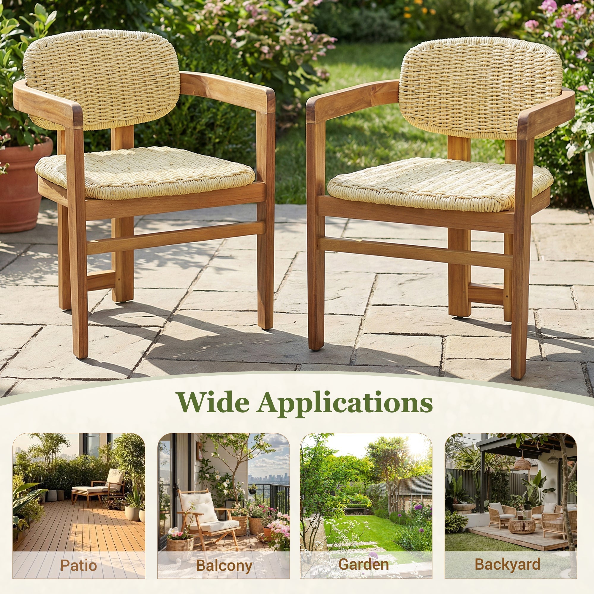 Outdoor Woven Rattan Chair Set Two Accent Chairs