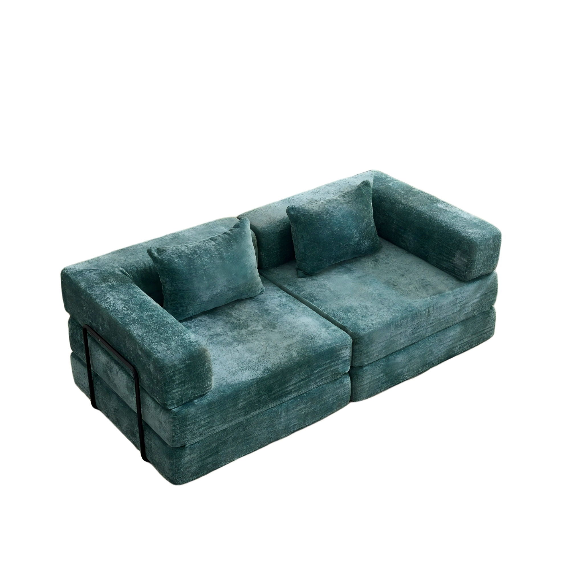 Convertible Floor Sofa Bed With Fixed Shape Frame, Loveseats Boneless Modular Sectional, For Living Room - Dark Green