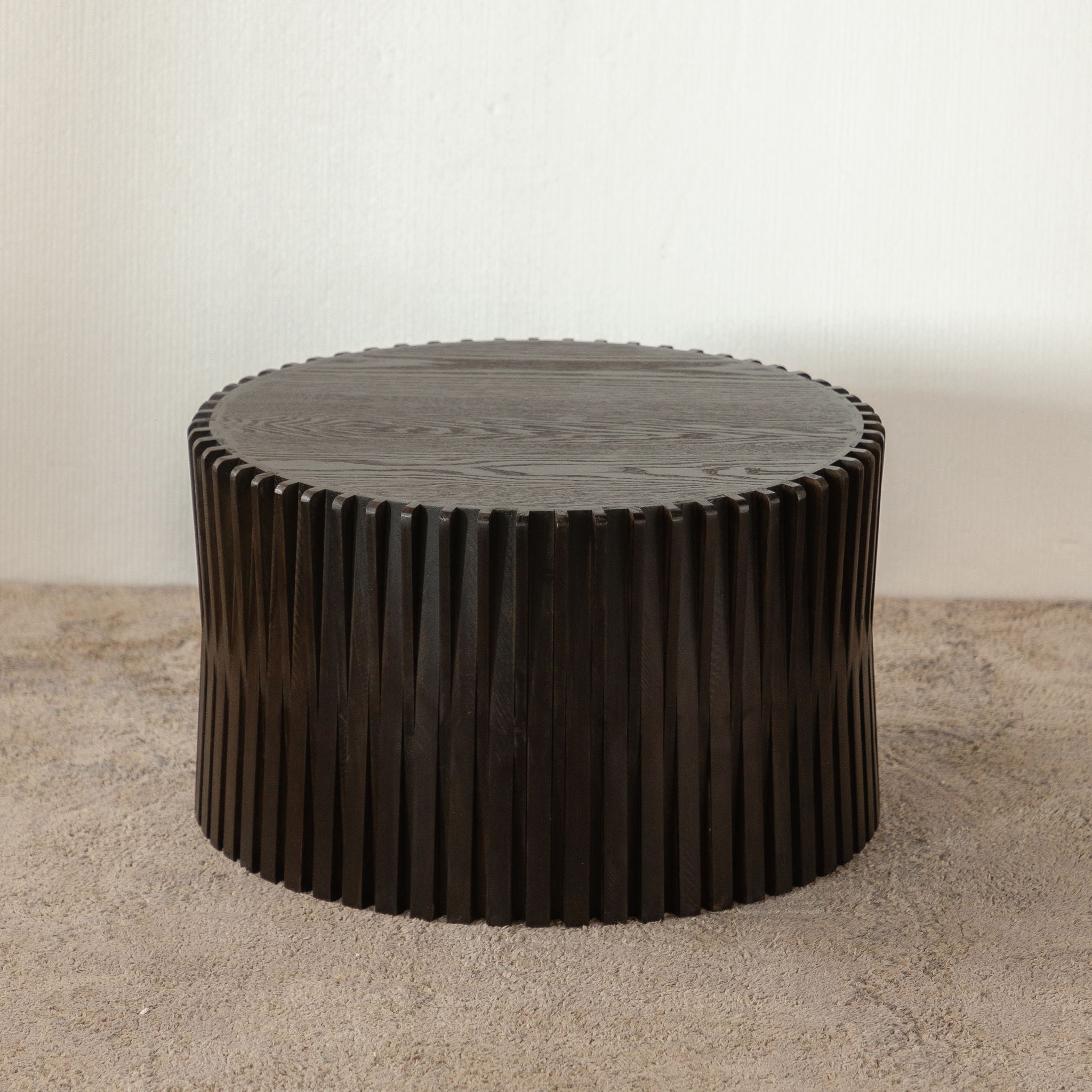 Cylindrical Coffee Table With Vertical Texture Relief