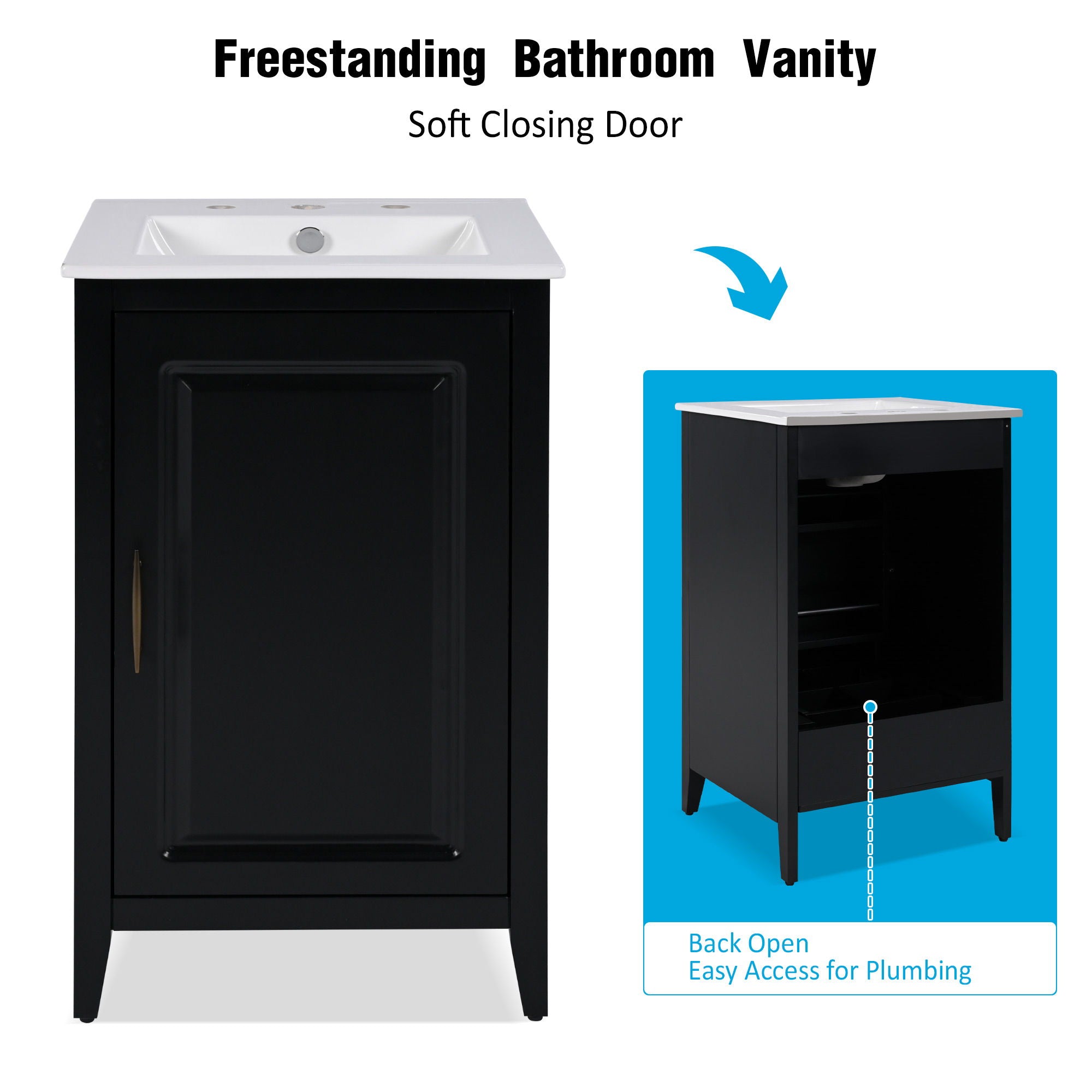 Modern Bathroom Vanity With Sink, Functional Drawer, Soft- Closing Door