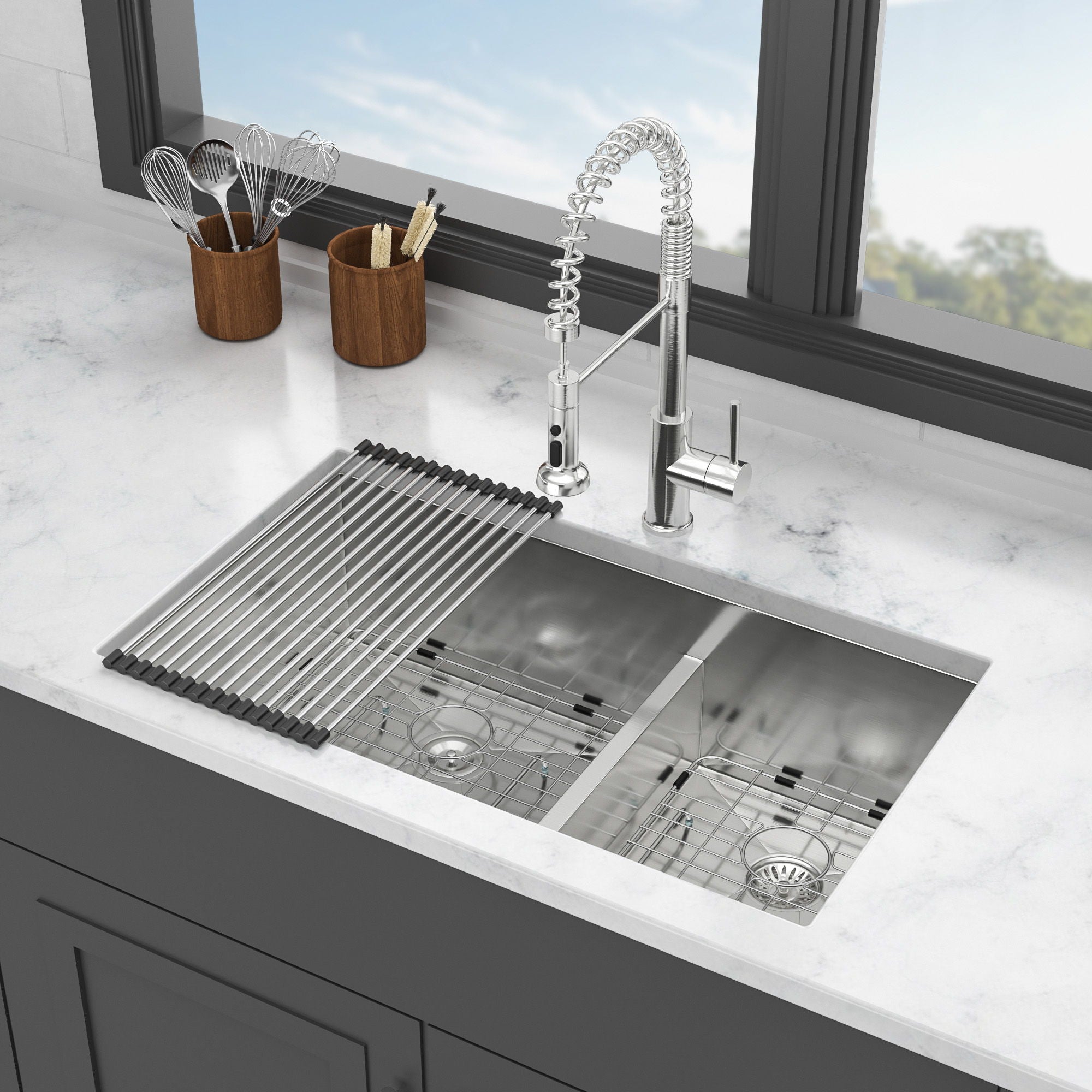 Modern Double Bowl Undermount Sink Design With 10" Deep Basins