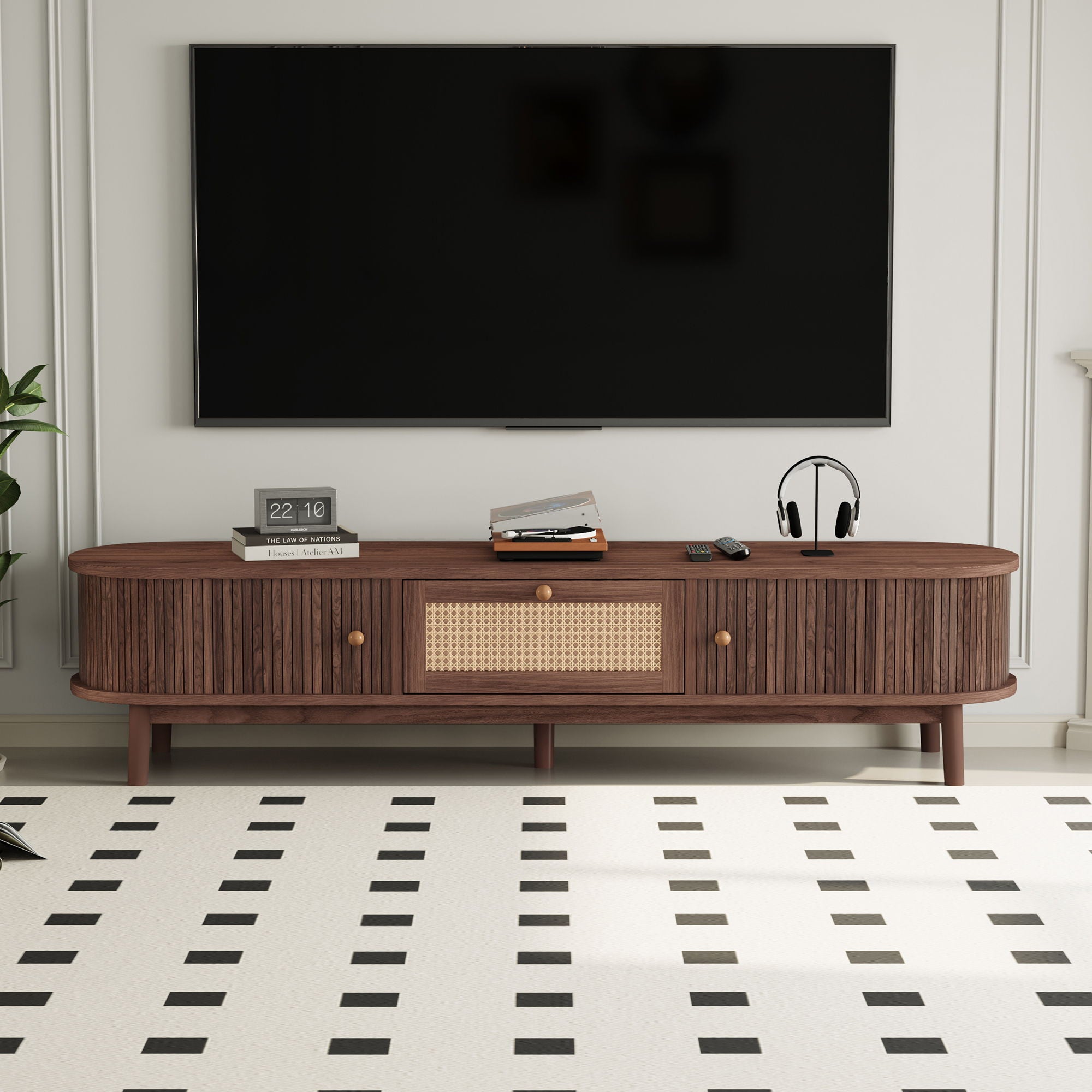 TV Stand For 75" TVs With Drawer, 1 Drawer And 2 Sliding-Door Cabinets - Dark Brown