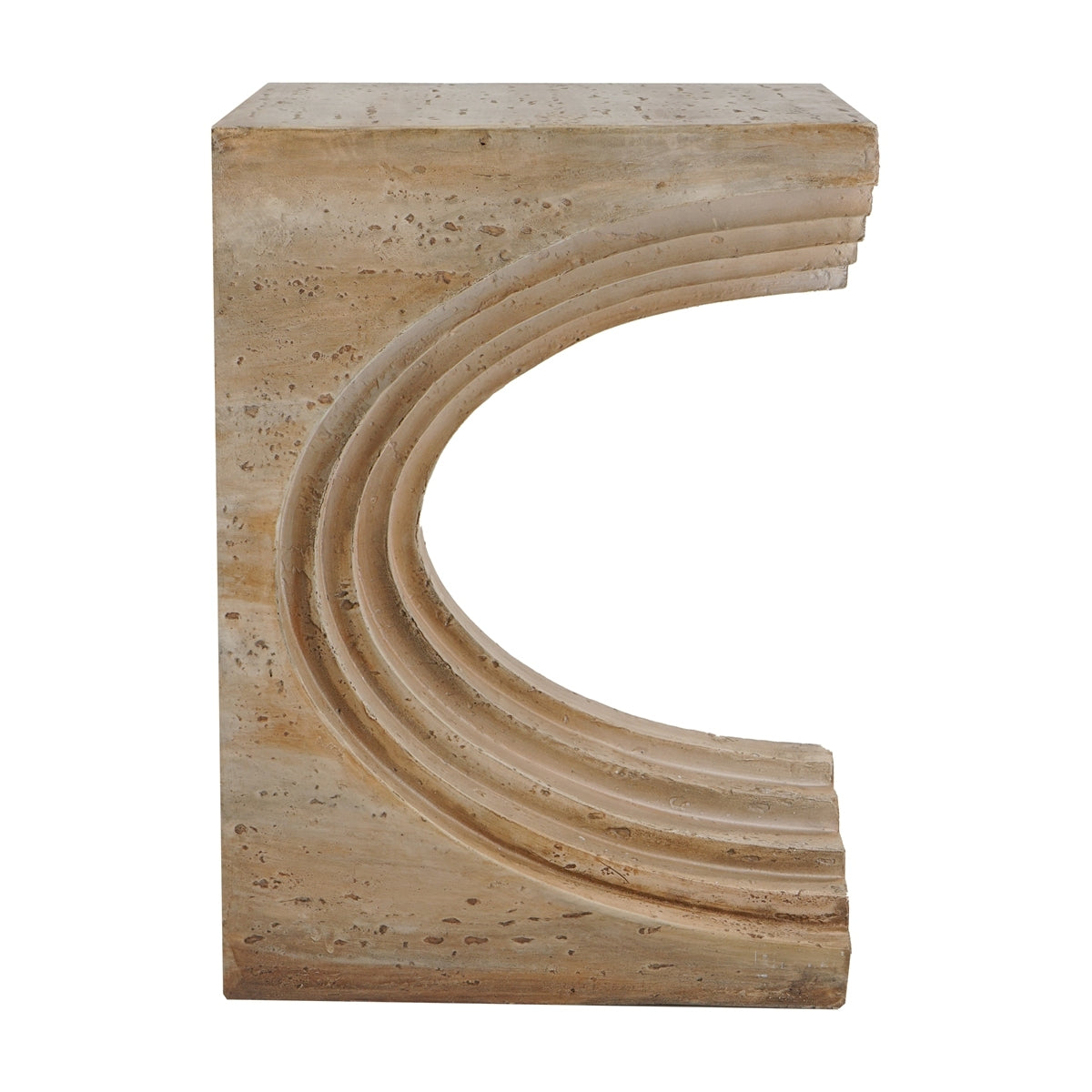 16.3x12.2x22.6 Modern Sculptural Arched Side Table with Faux Travertine Finish