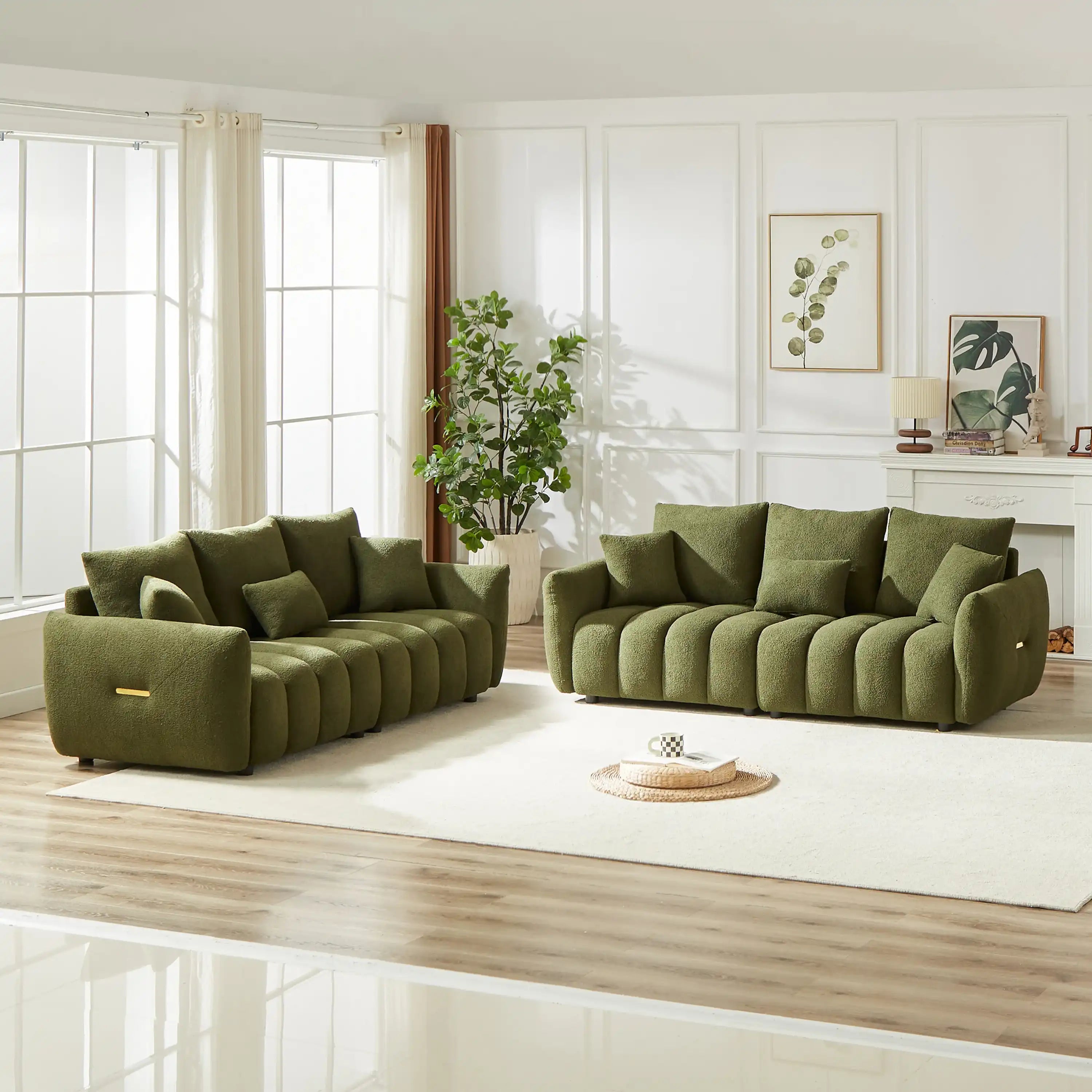 6 Cushion Modern Teddy Sofa Set, 3 Seater + 3 Seater