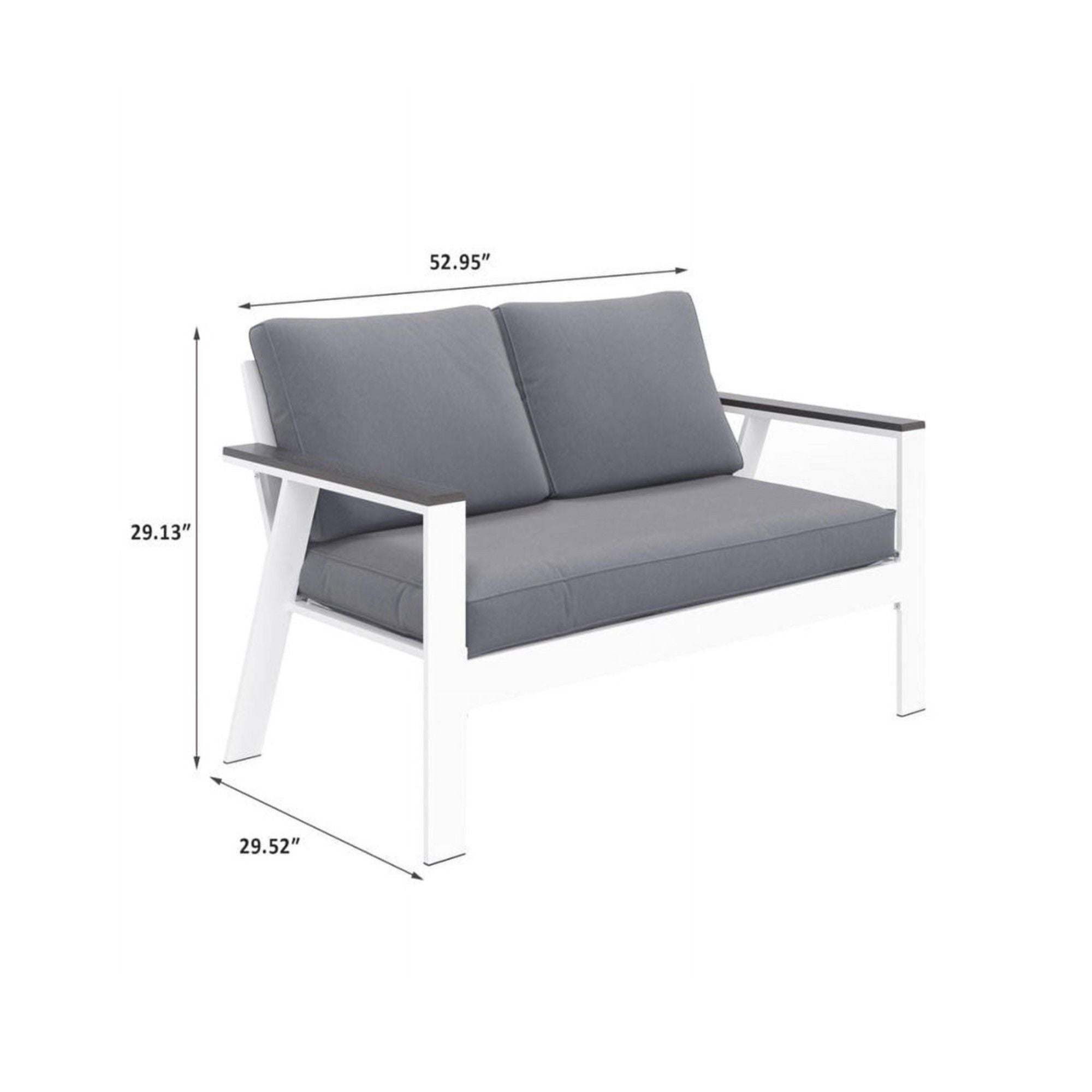 All Weather Patio Loveseat With Armrests & Angled Backrest - White / Gray
