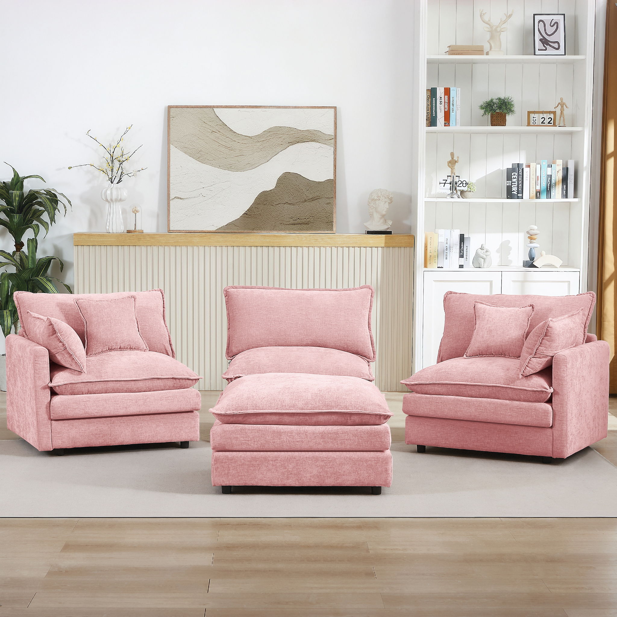 Modular L-Shaped Sectional Sofa With Movable Ottoman