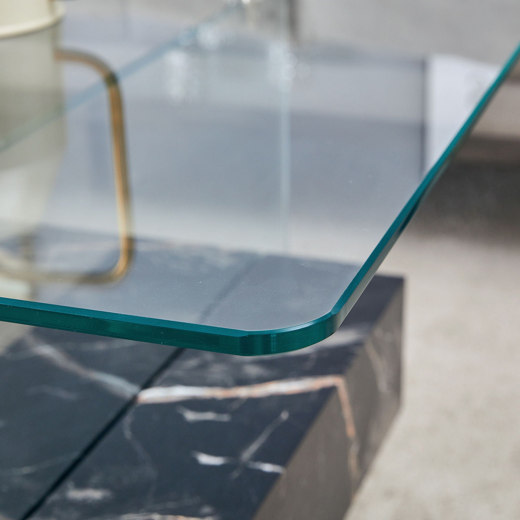 Modern 2 Tier Square Coffee Table, Elegant Marble Pattern